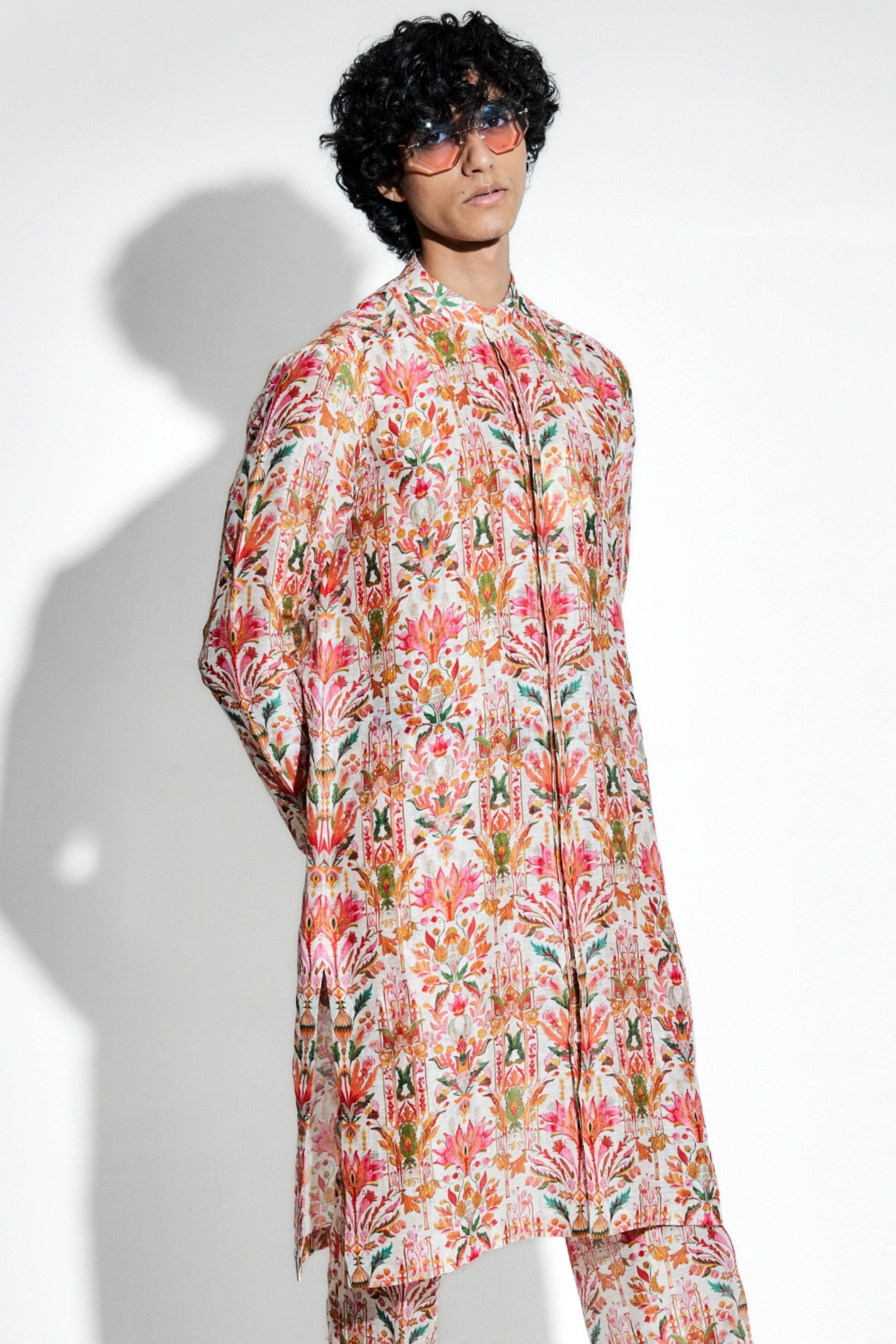 Swetambar Printed Silk Linen Coord Set