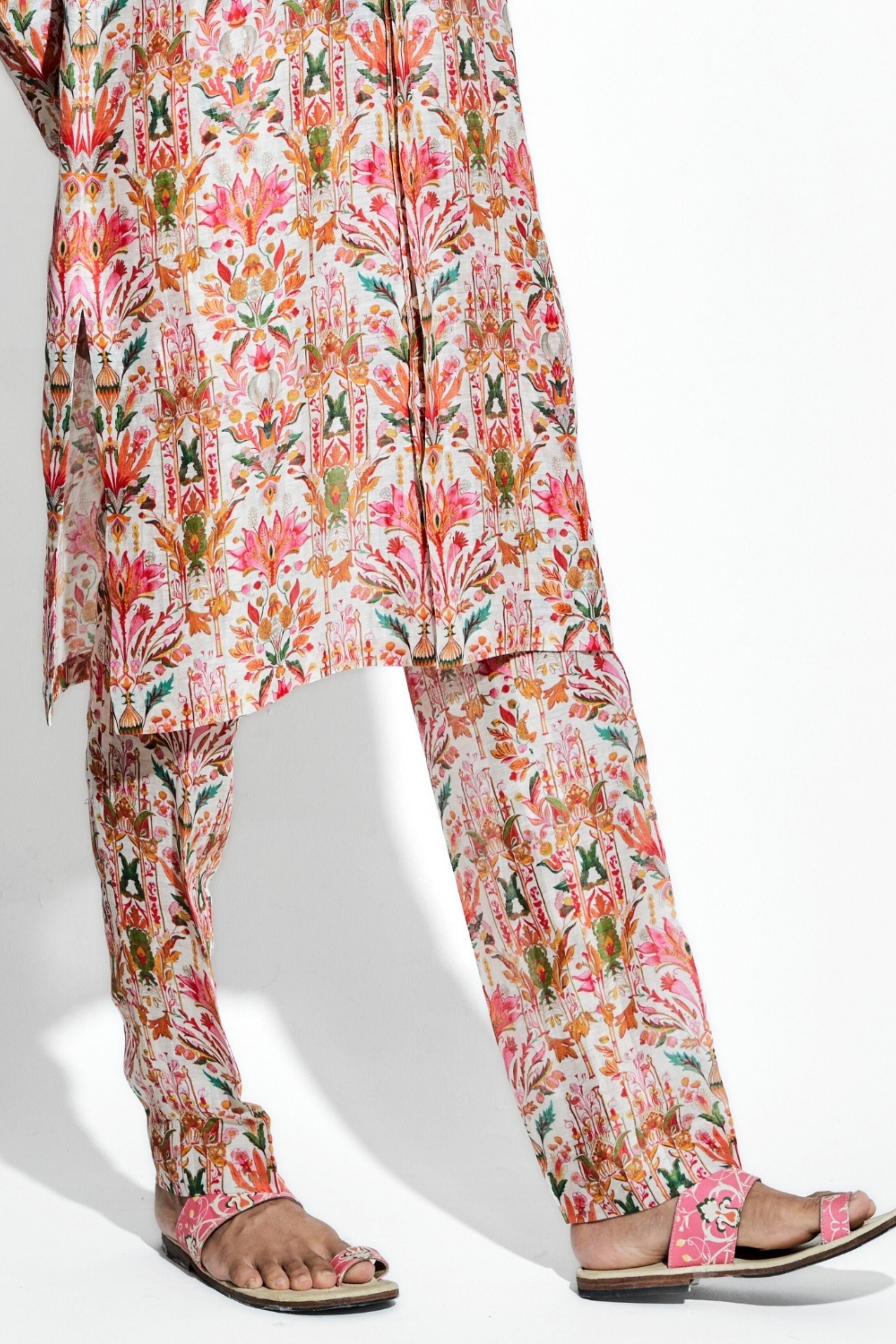 Swetambar Printed Silk Linen Coord Set