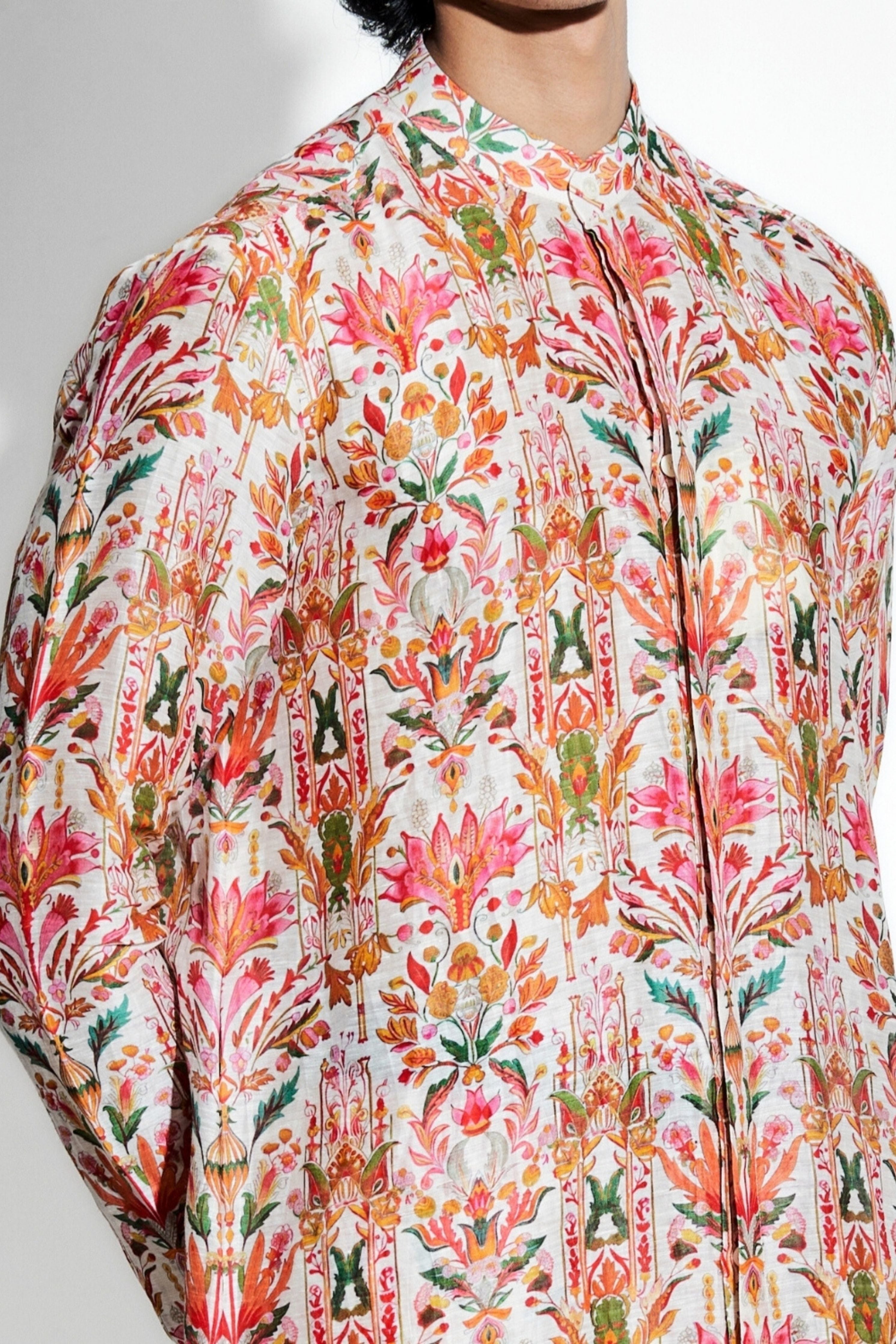 Swetambar Printed Silk Linen Coord Set