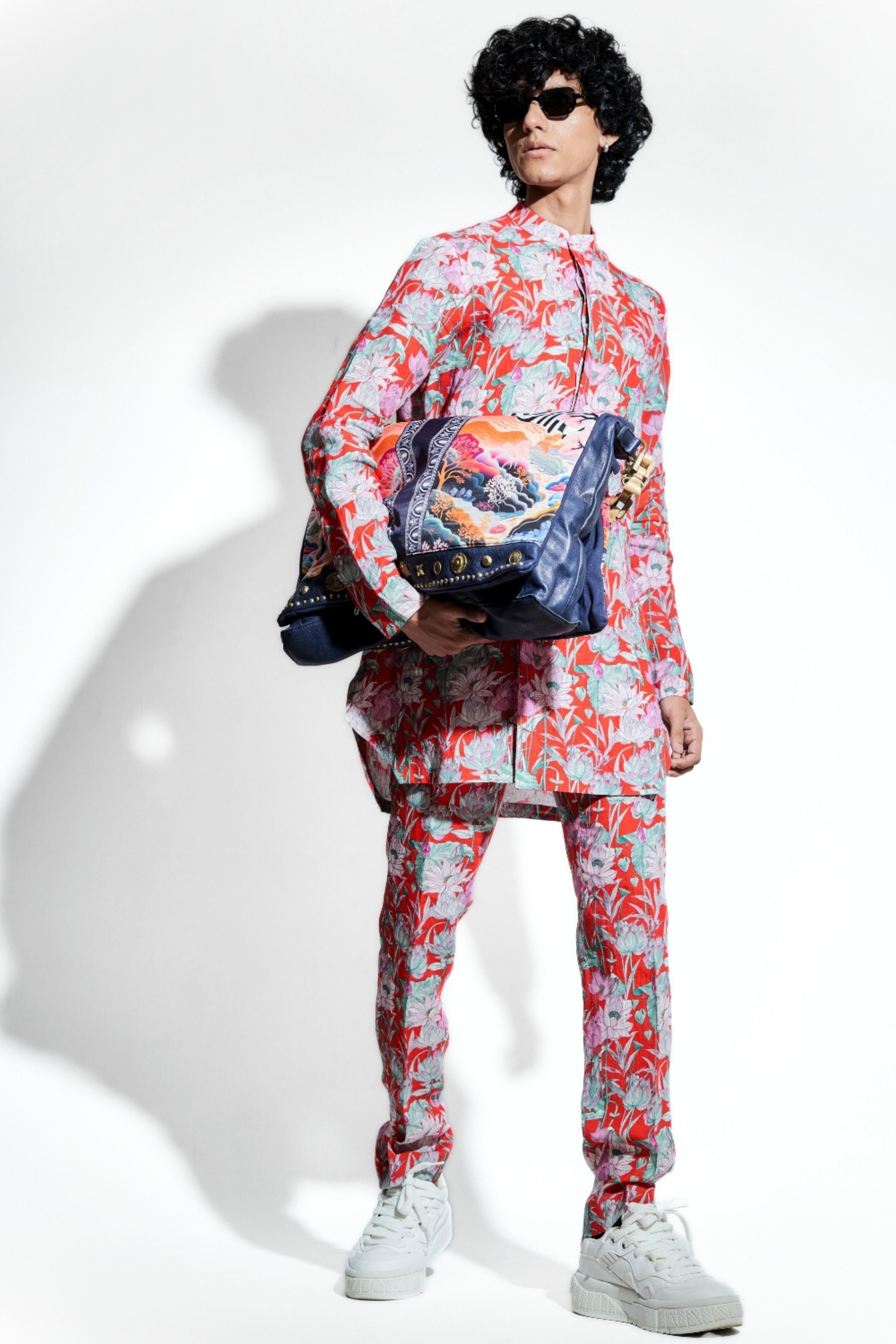 Red Lotus Printed Linen Coord Set