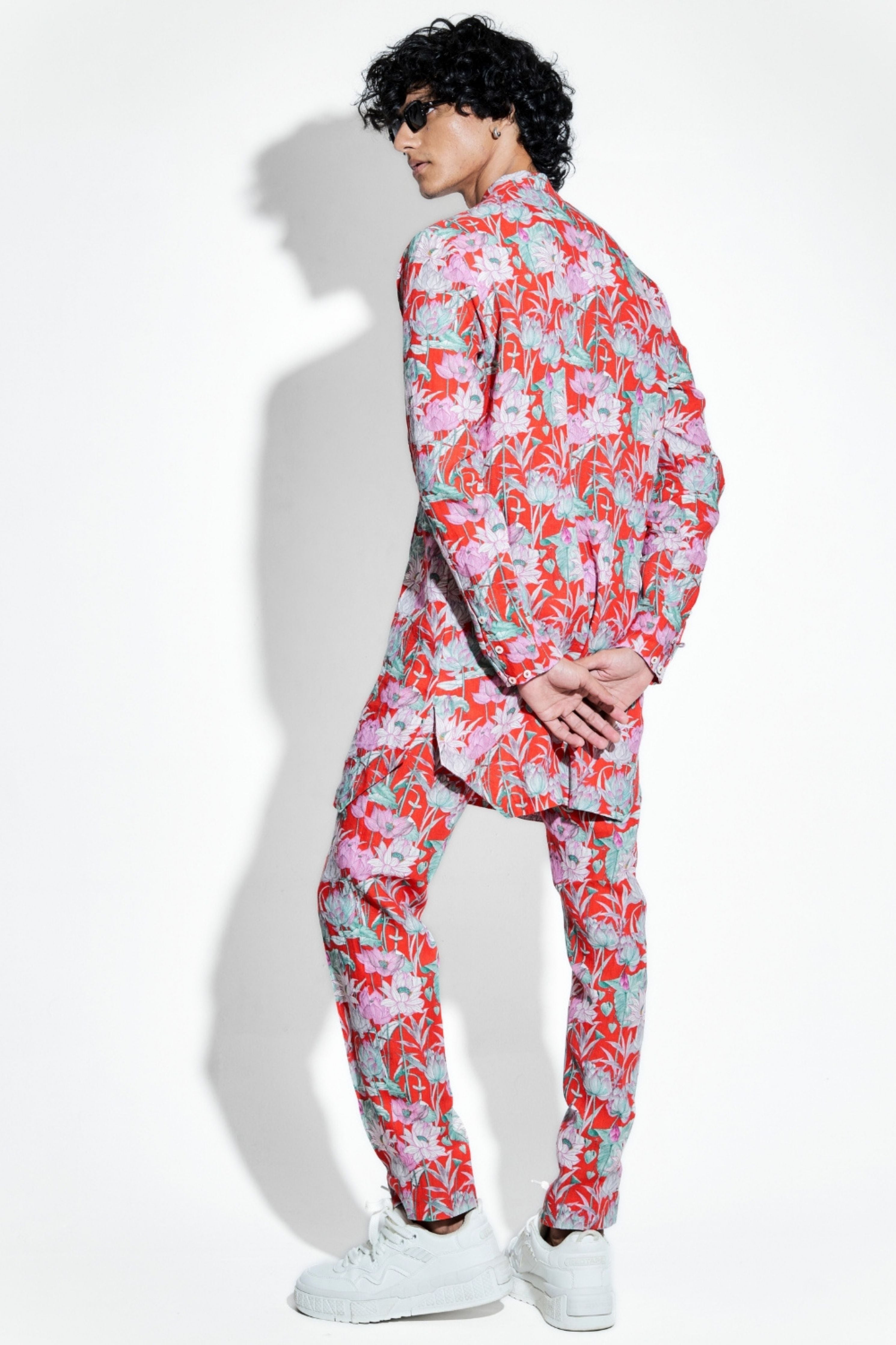 Red Lotus Printed Linen Coord Set
