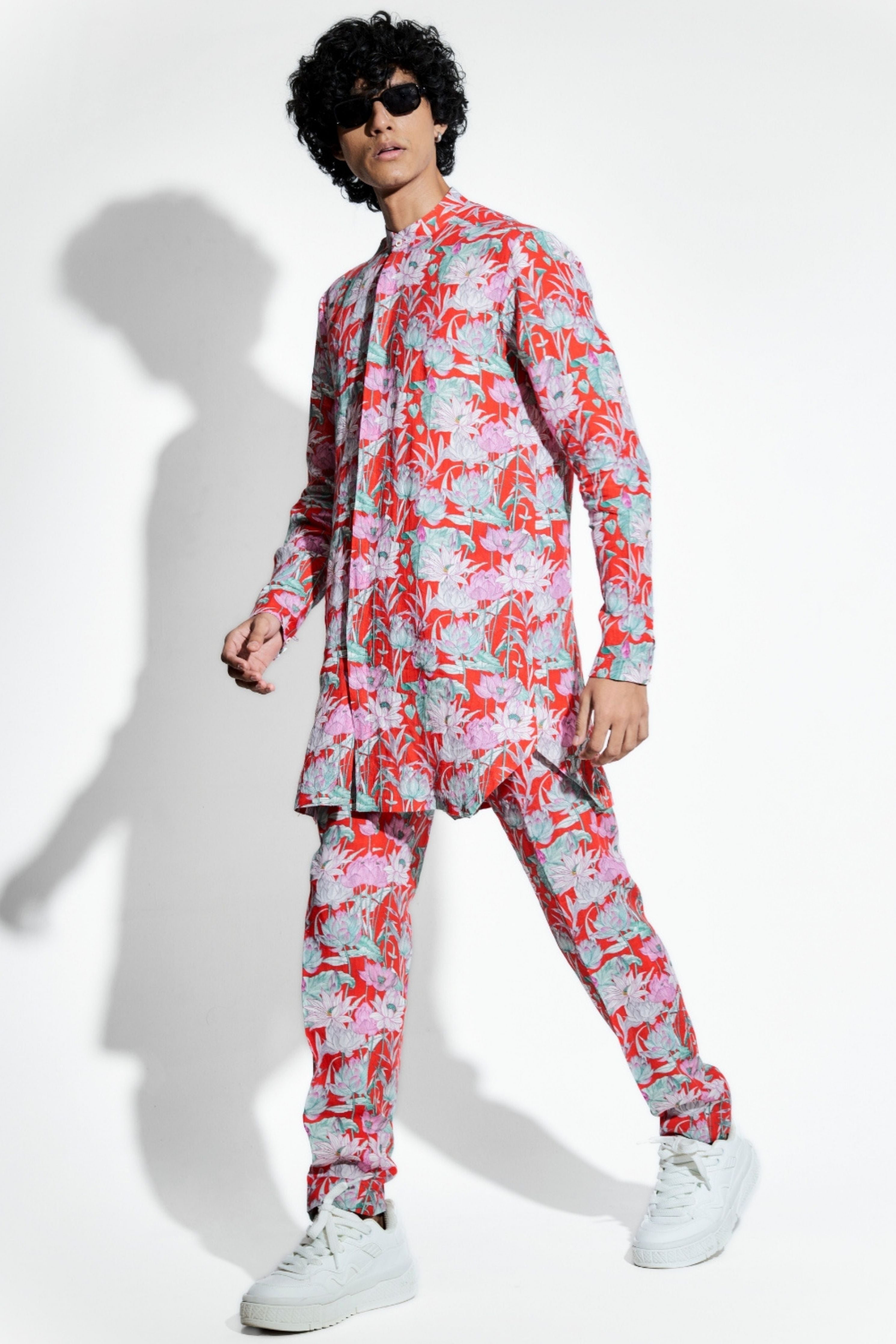 Red Lotus Printed Linen Coord Set