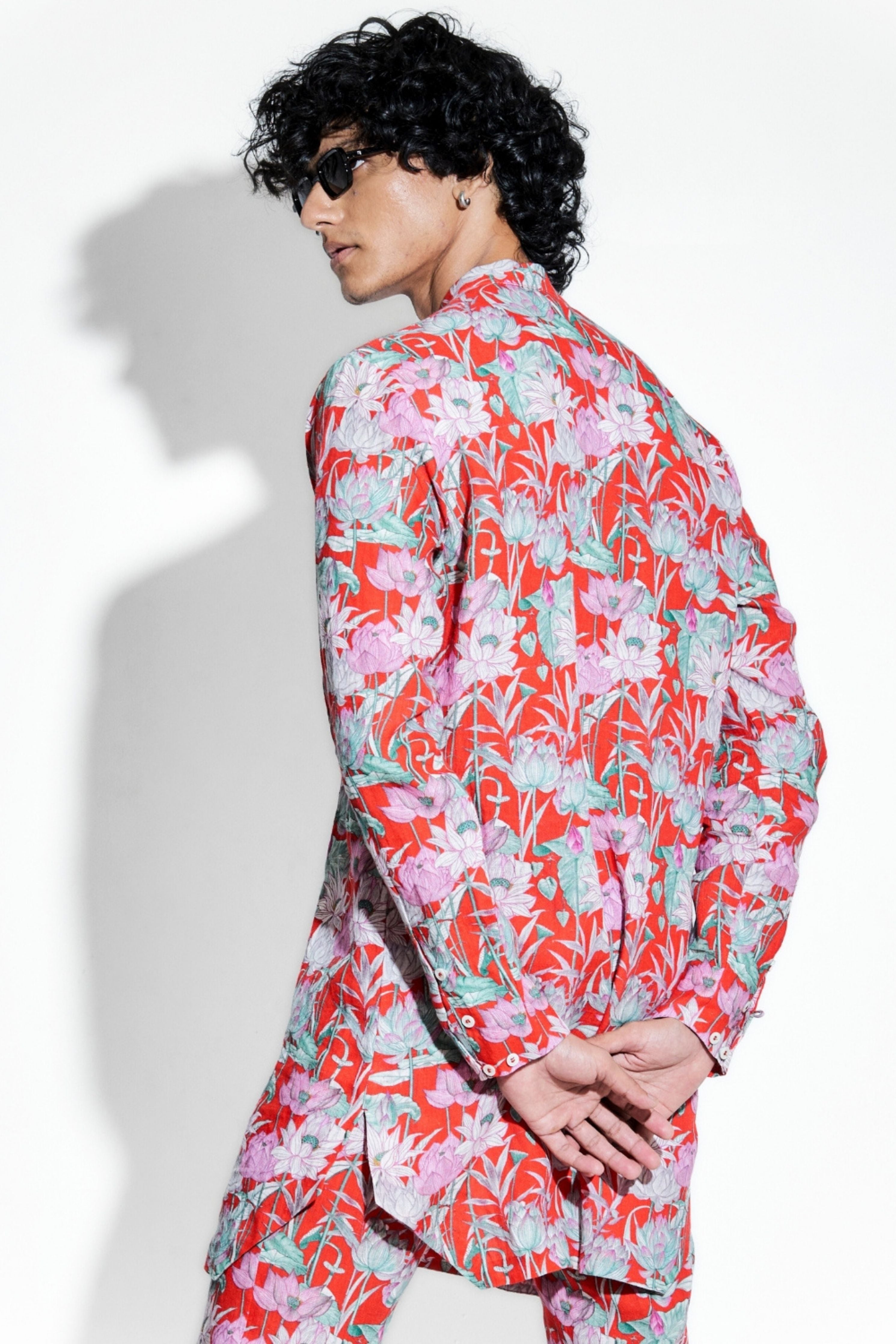 Red Lotus Printed Linen Coord Set
