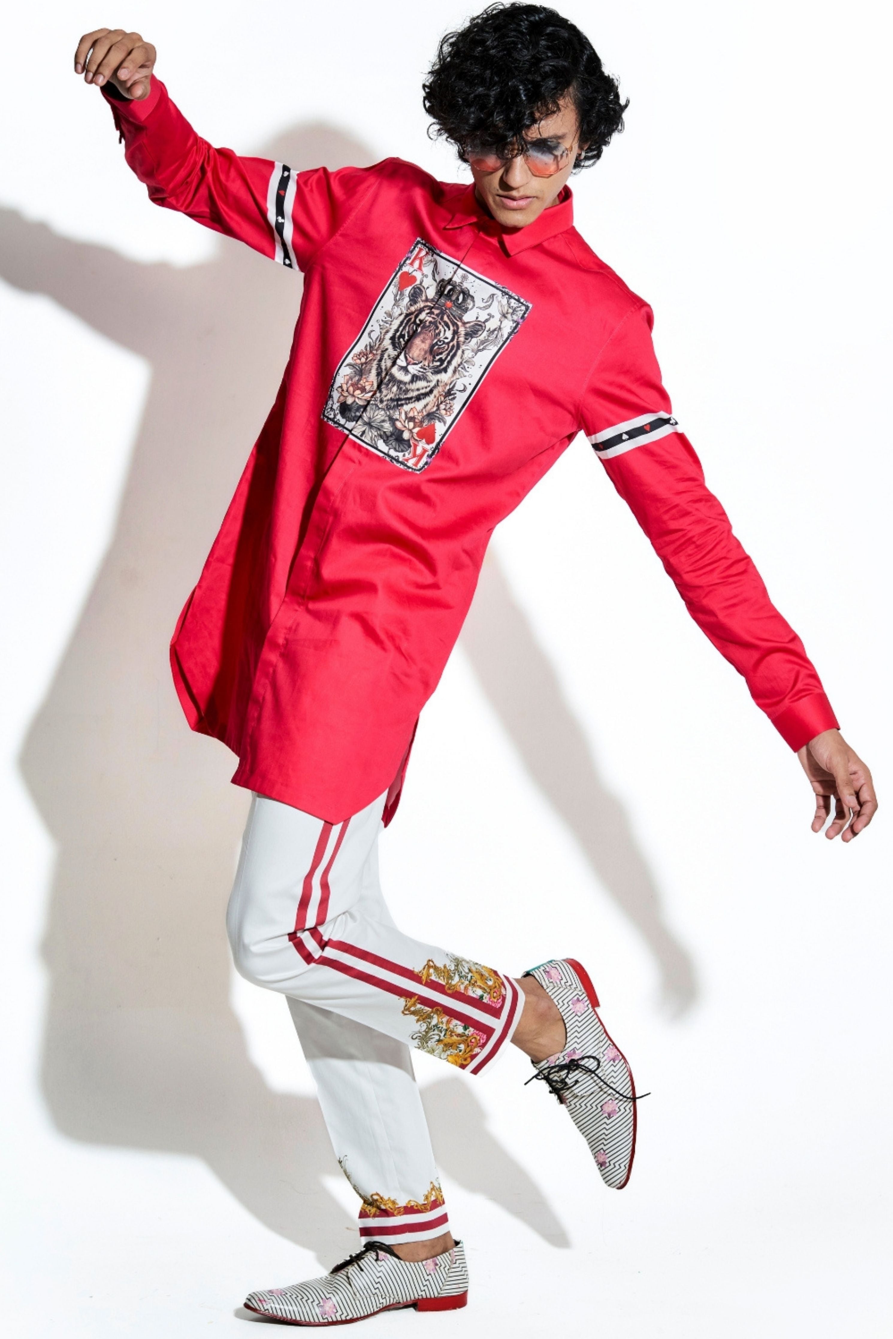 Red Tiger Taash Printed Shirt