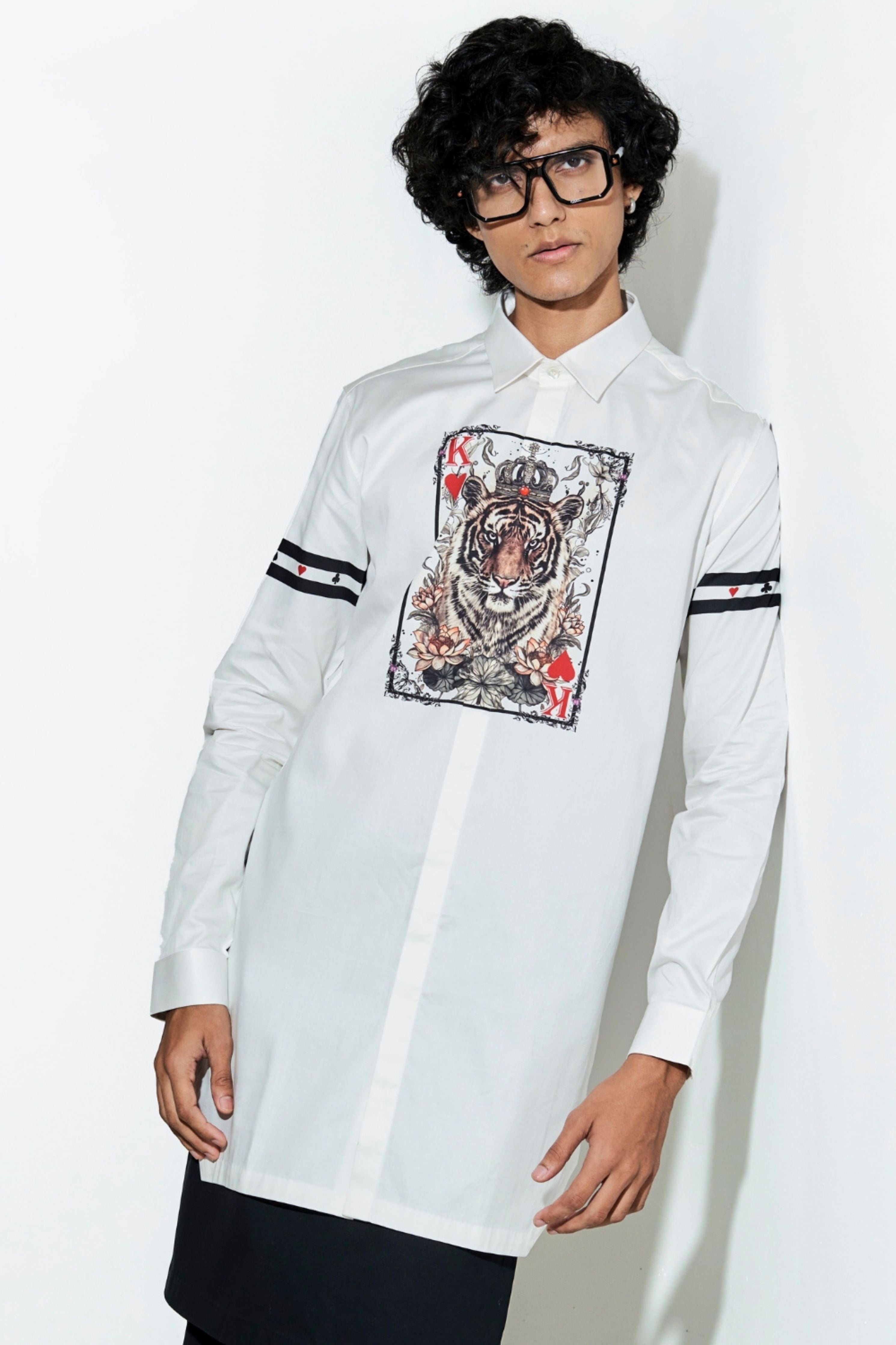 White Tiger Taash Printed Shirt