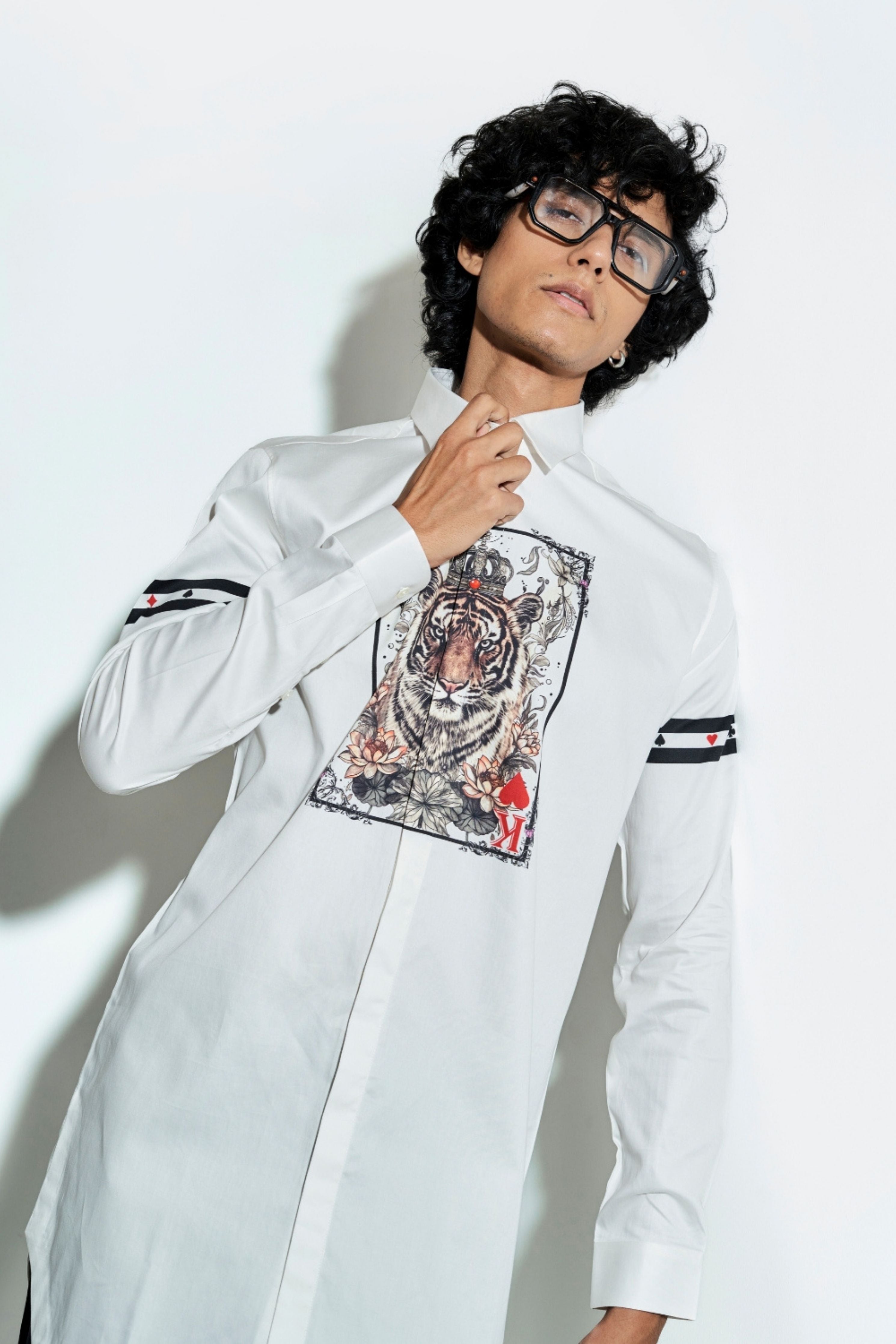 White Tiger Taash Printed Shirt