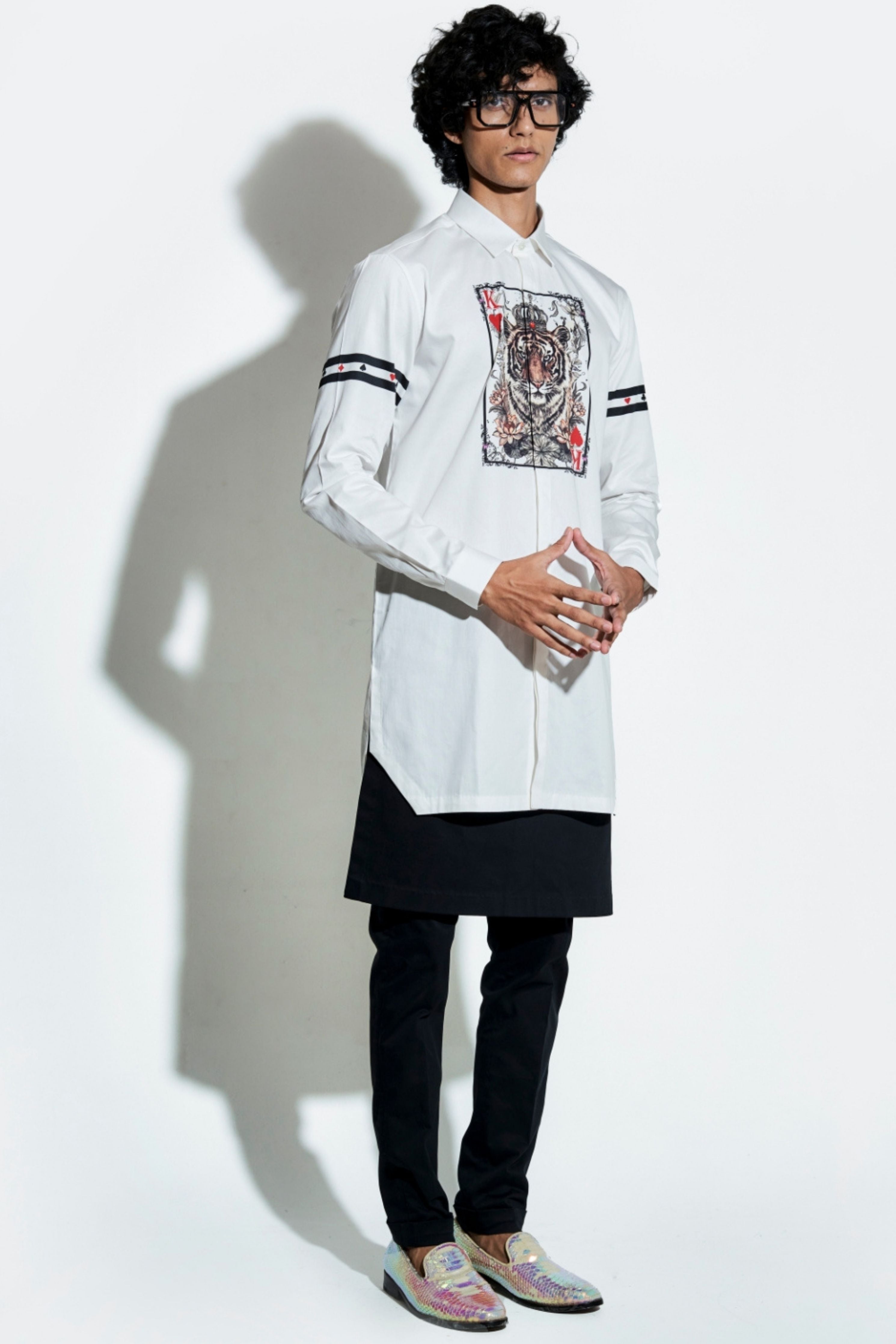 White Tiger Taash Printed Shirt