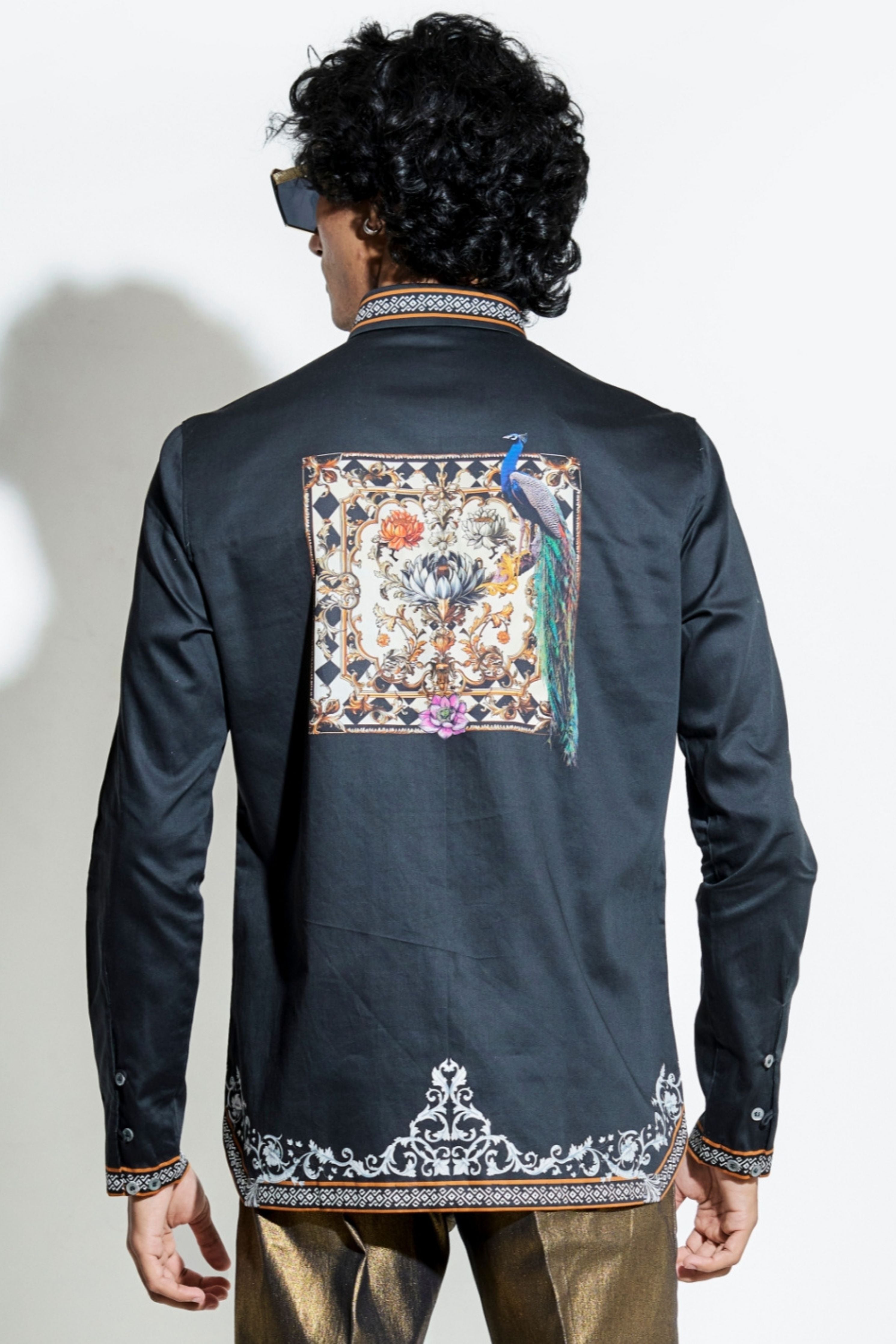 Lion Taash Printed Black Shirt