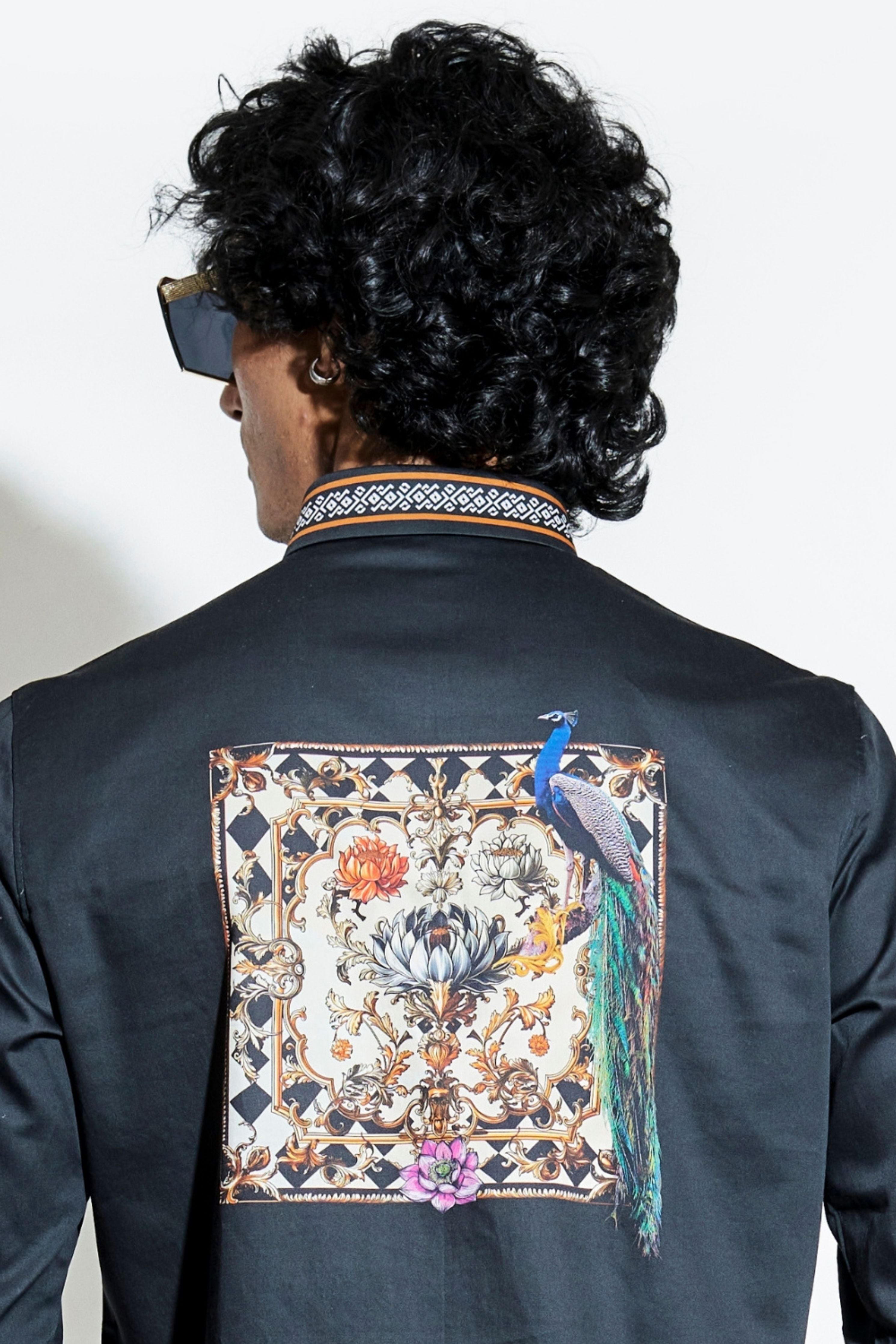 Lion Taash Printed Black Shirt