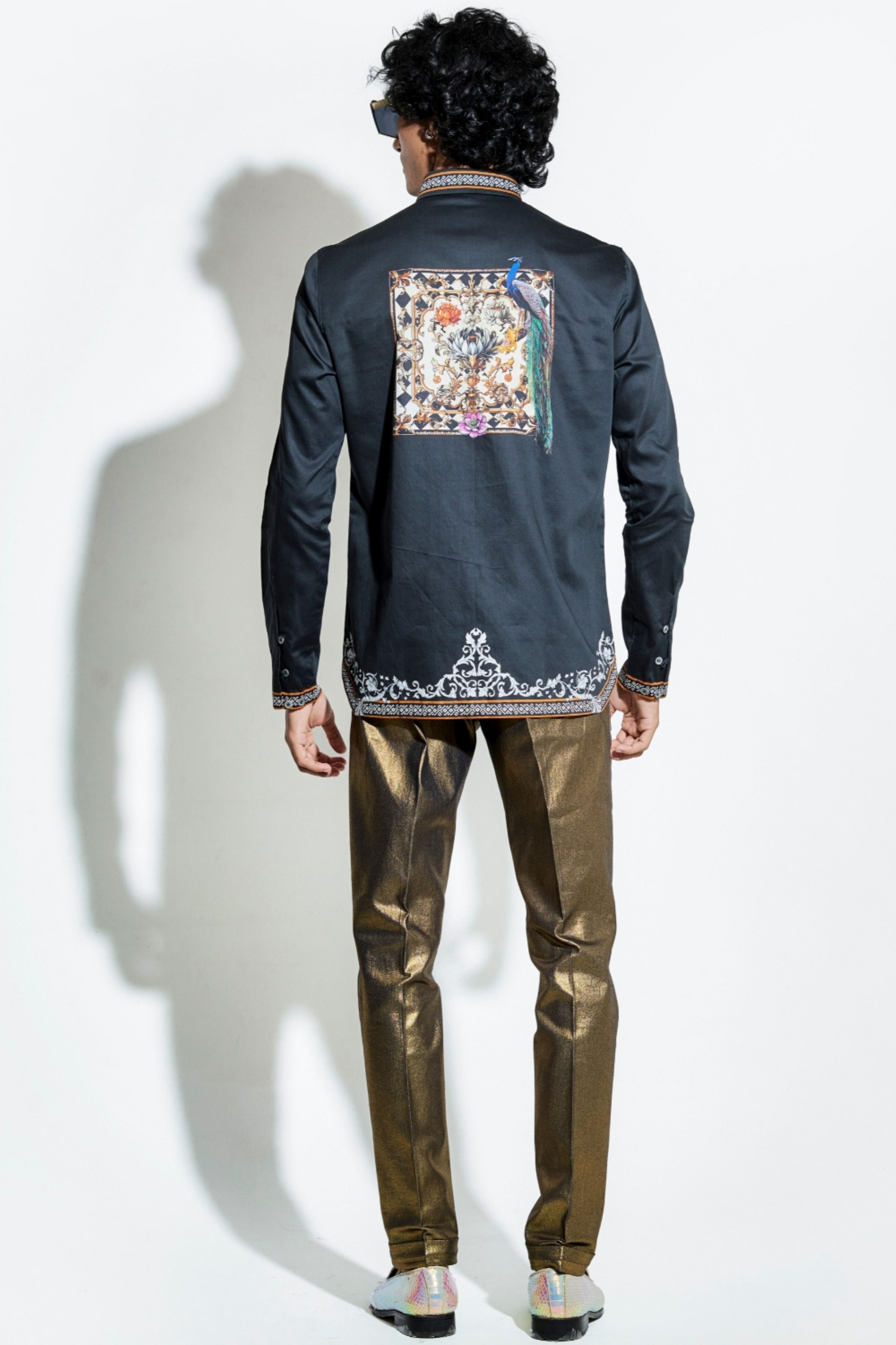 Lion Taash Printed Black Shirt
