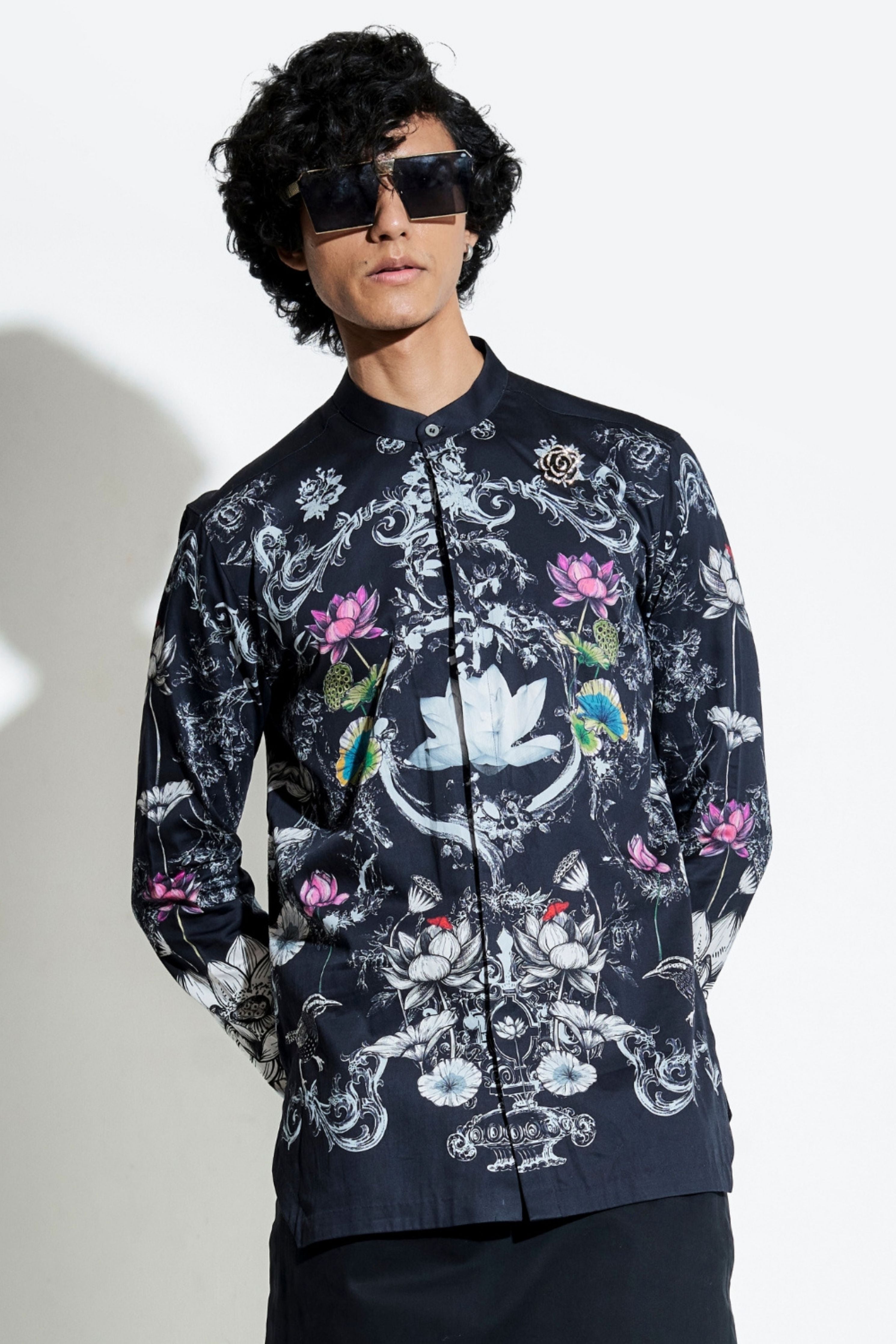 Black Bloom Engineered Printed Shirt