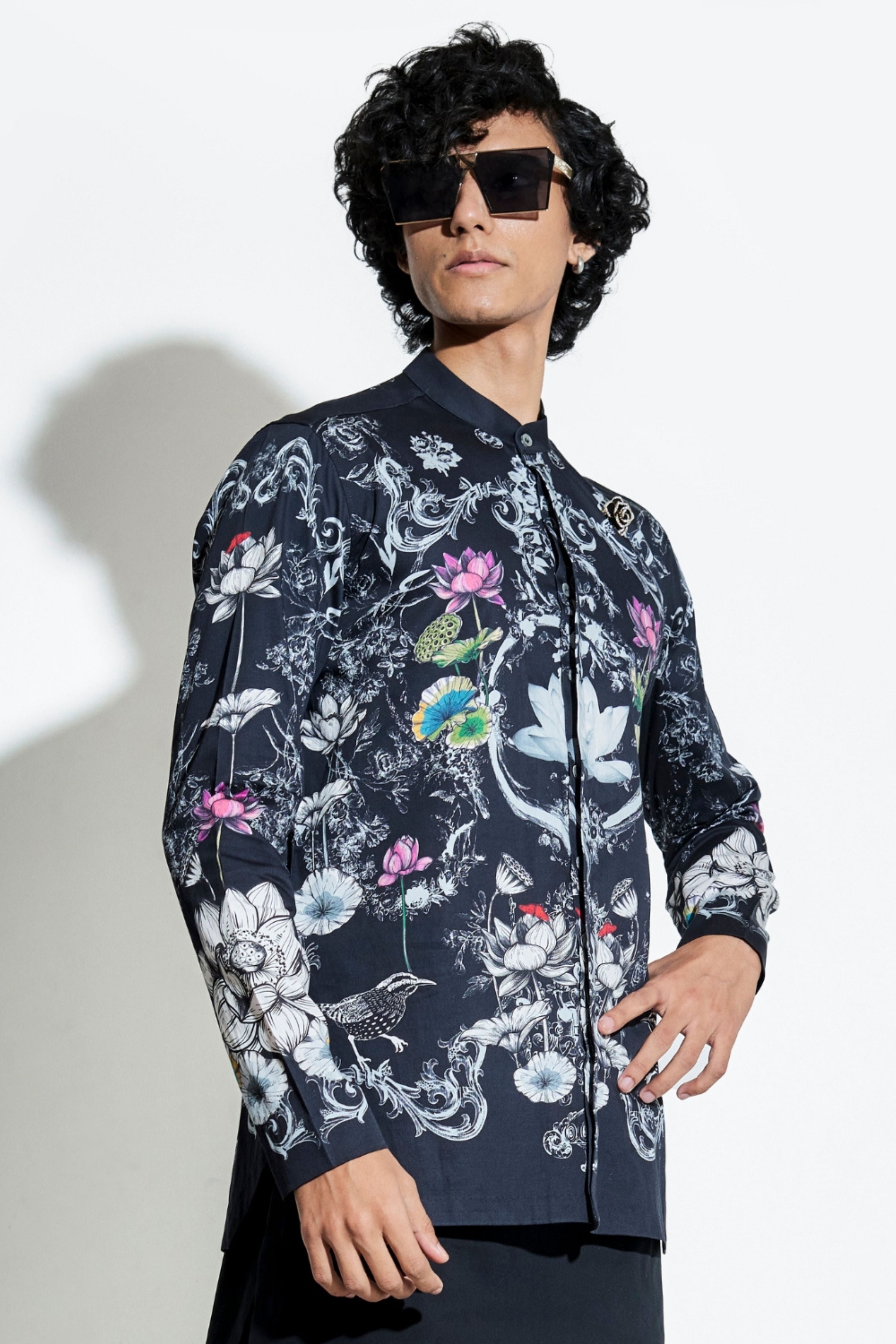 Black Bloom Engineered Printed Shirt