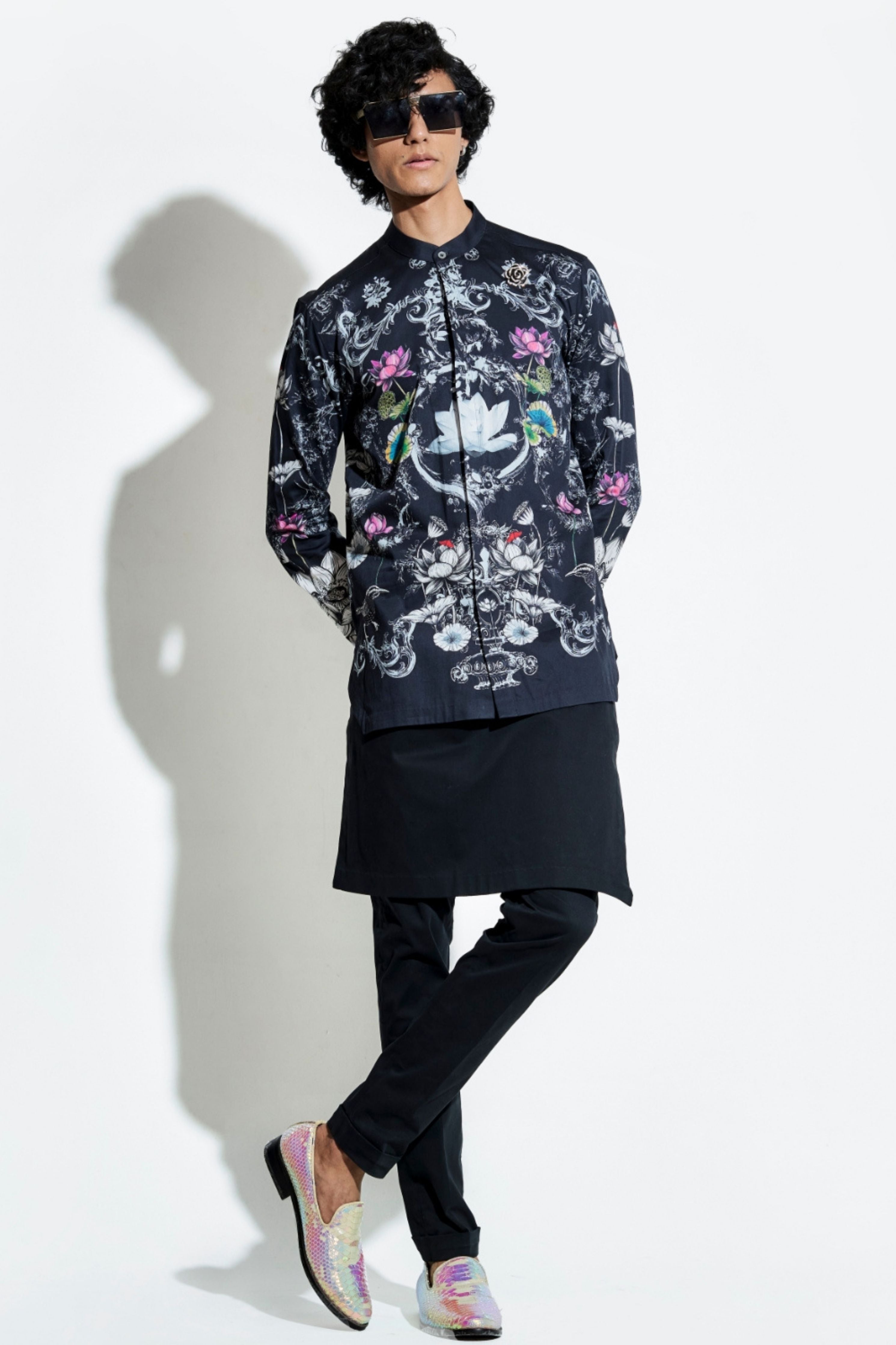 Black Bloom Engineered Printed Shirt