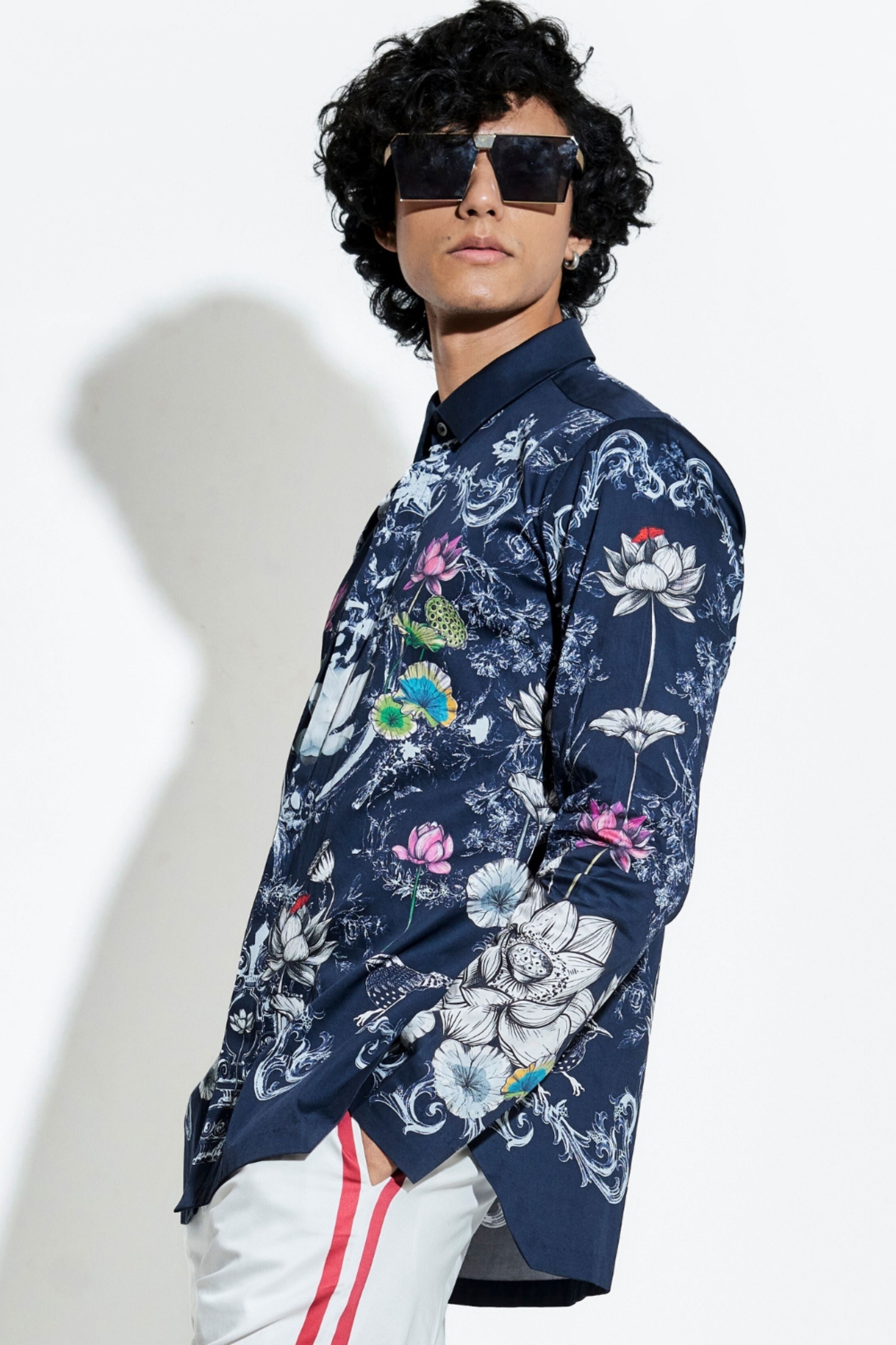 Navy Bloom Engineered Printed Shirt