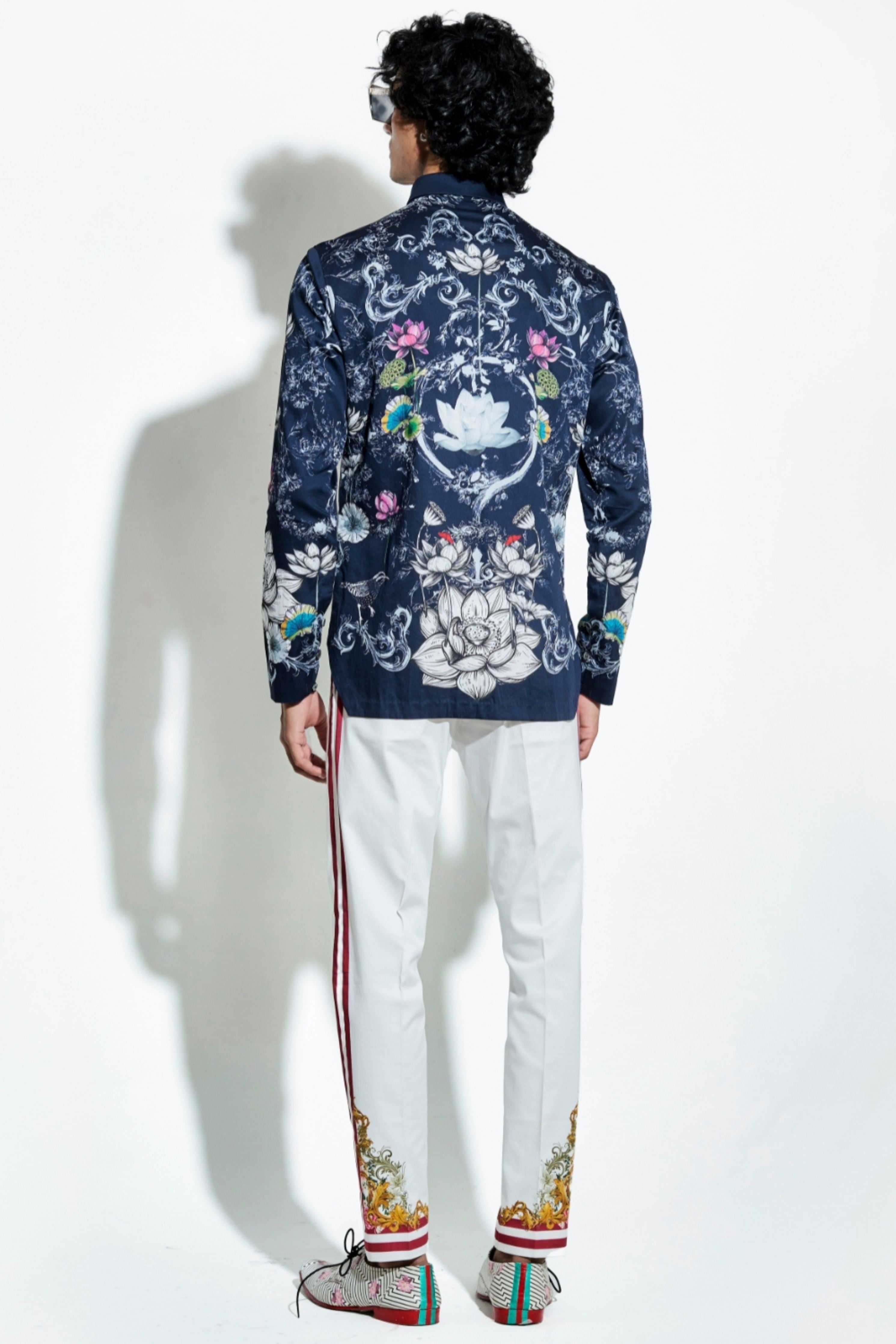 Navy Bloom Engineered Printed Shirt