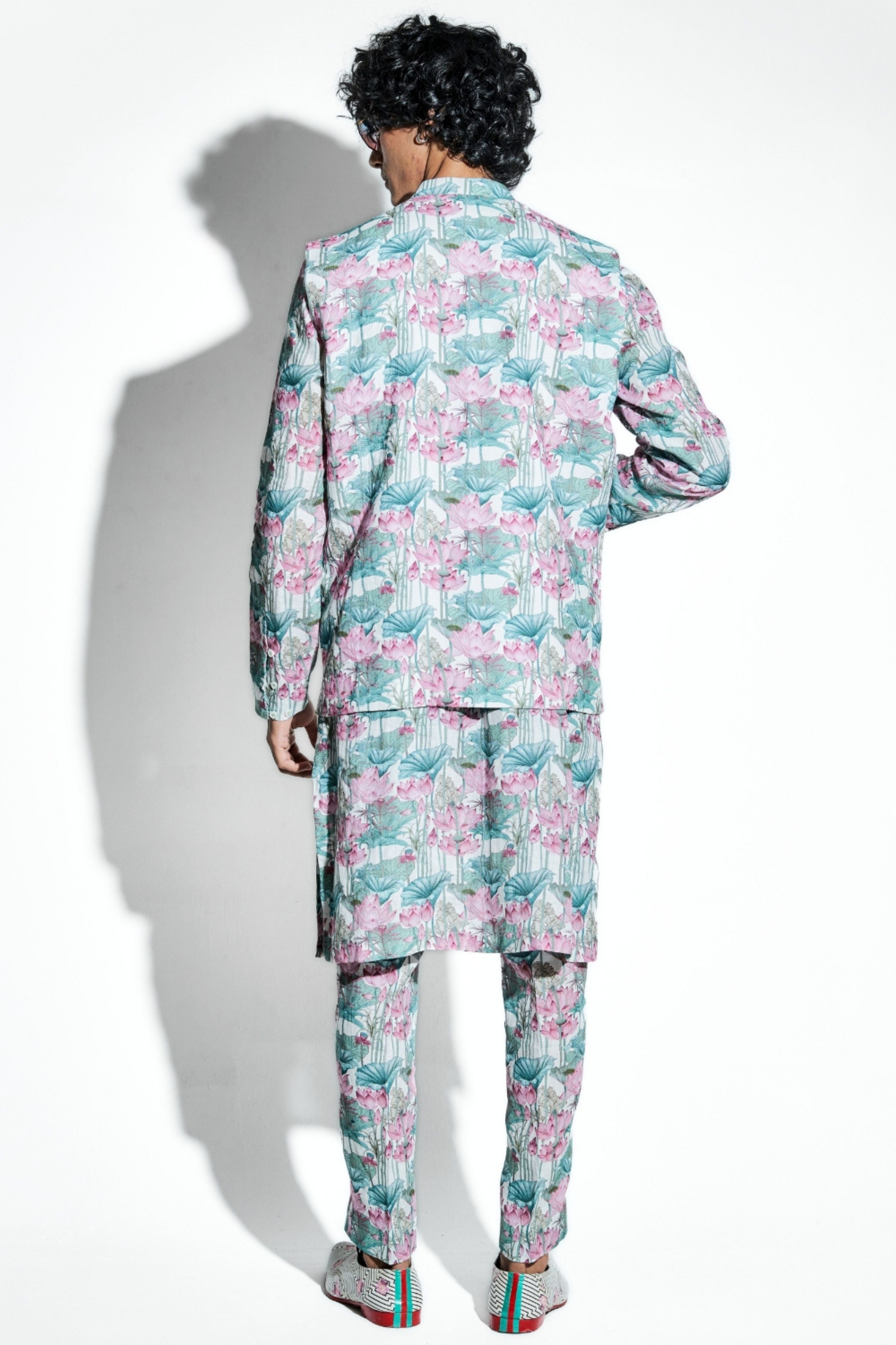 Gandharva Lotus Printed Linen Bundi