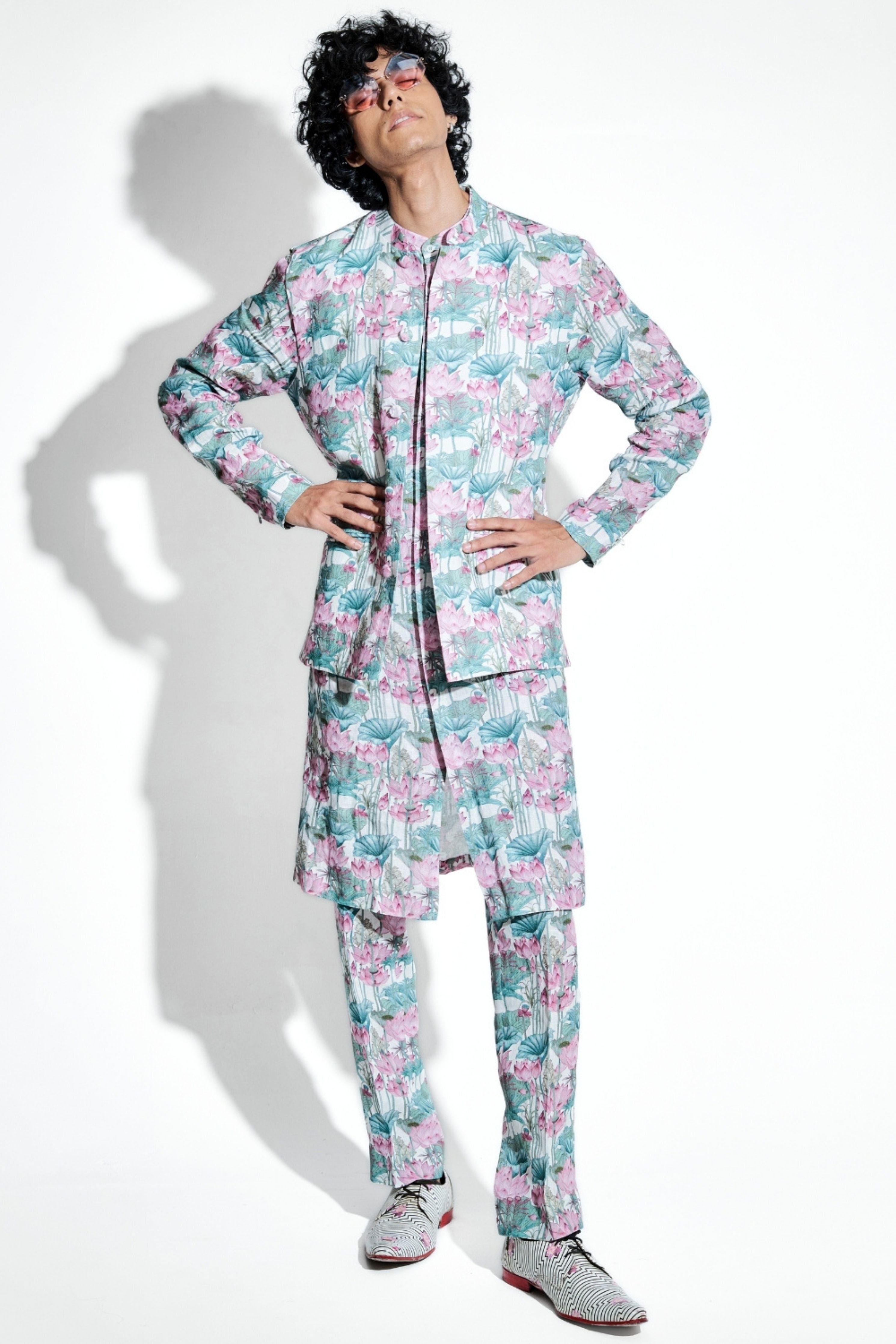 Gandharva Lotus Printed Linen Bundi