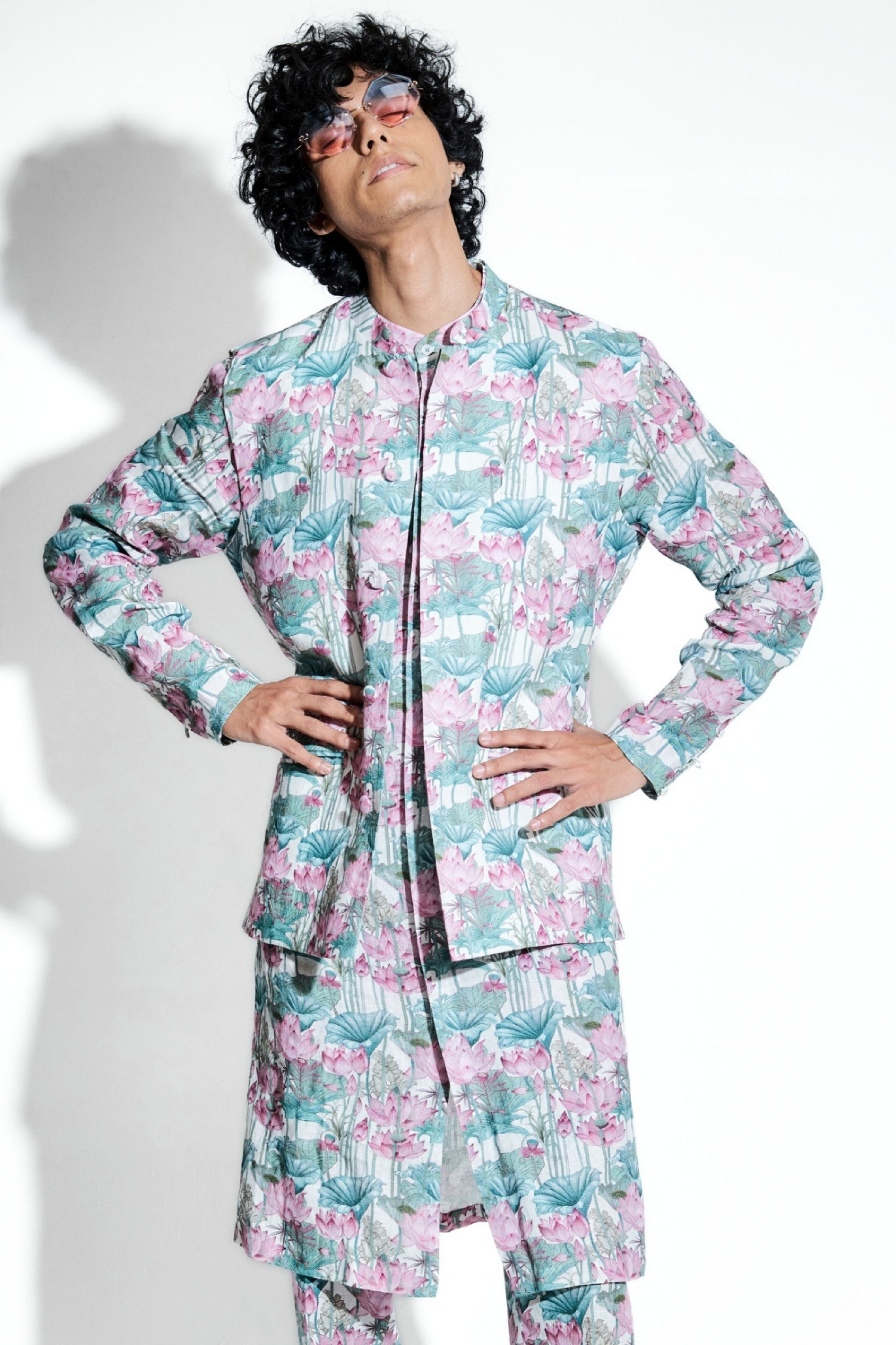 Gandharva Lotus Printed Linen Bundi
