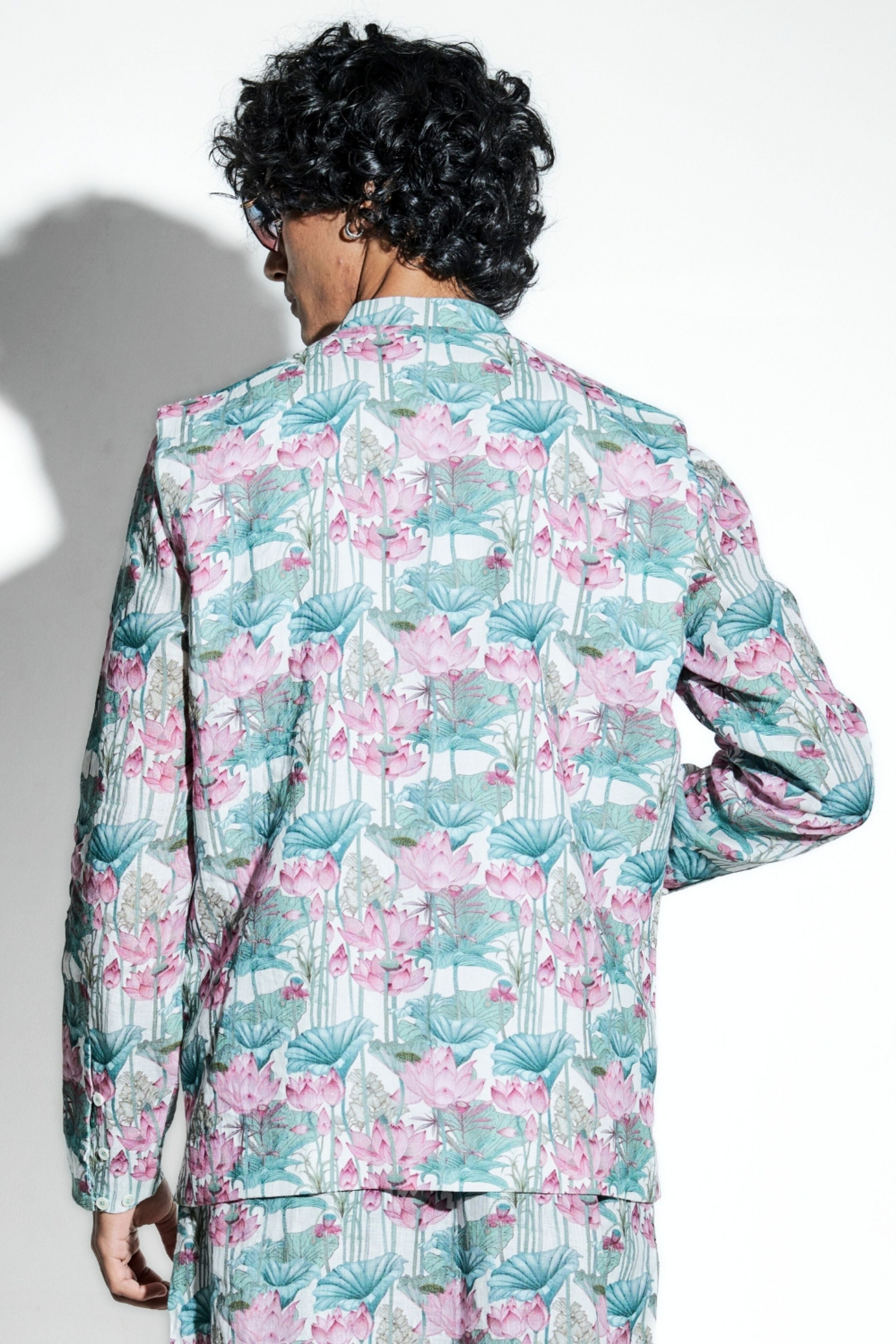 Gandharva Lotus Printed Linen Bundi