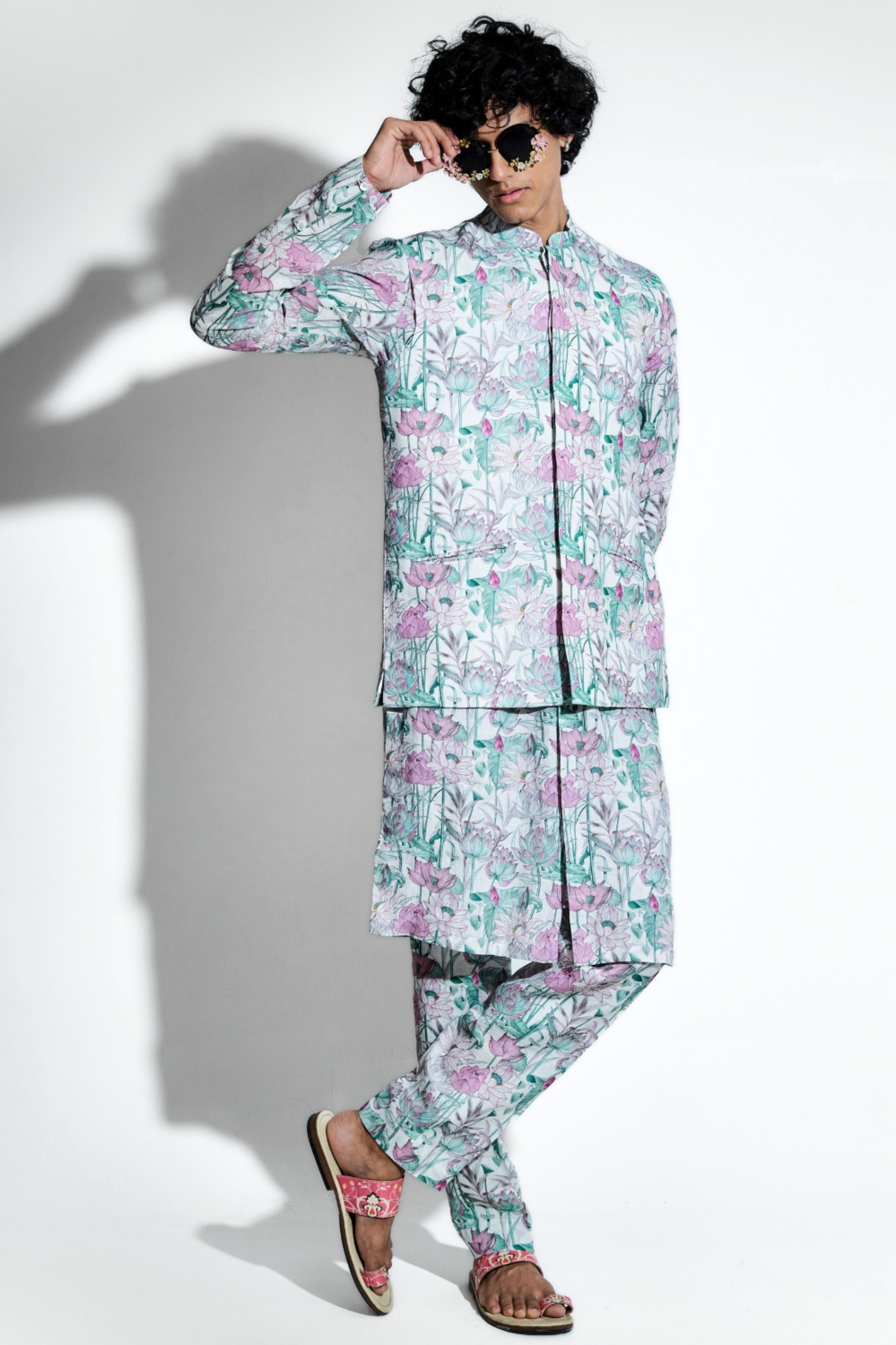 Keshava Lotus Printed Linen Bundi