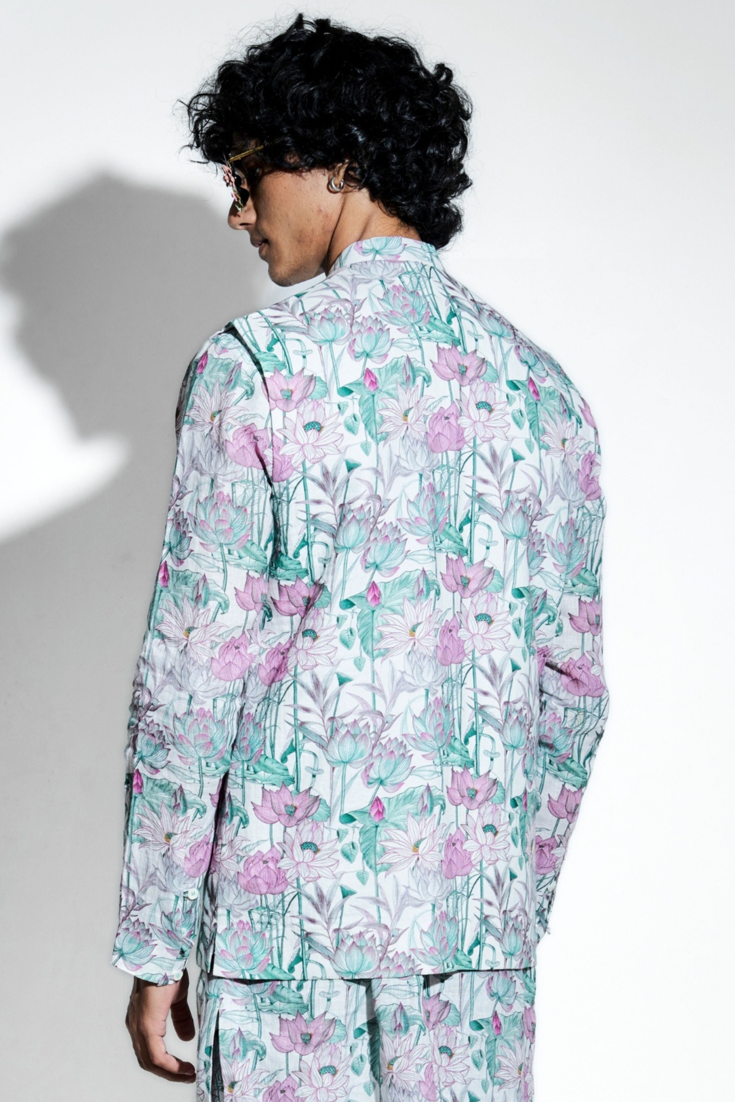 Keshava Lotus Printed Linen Bundi