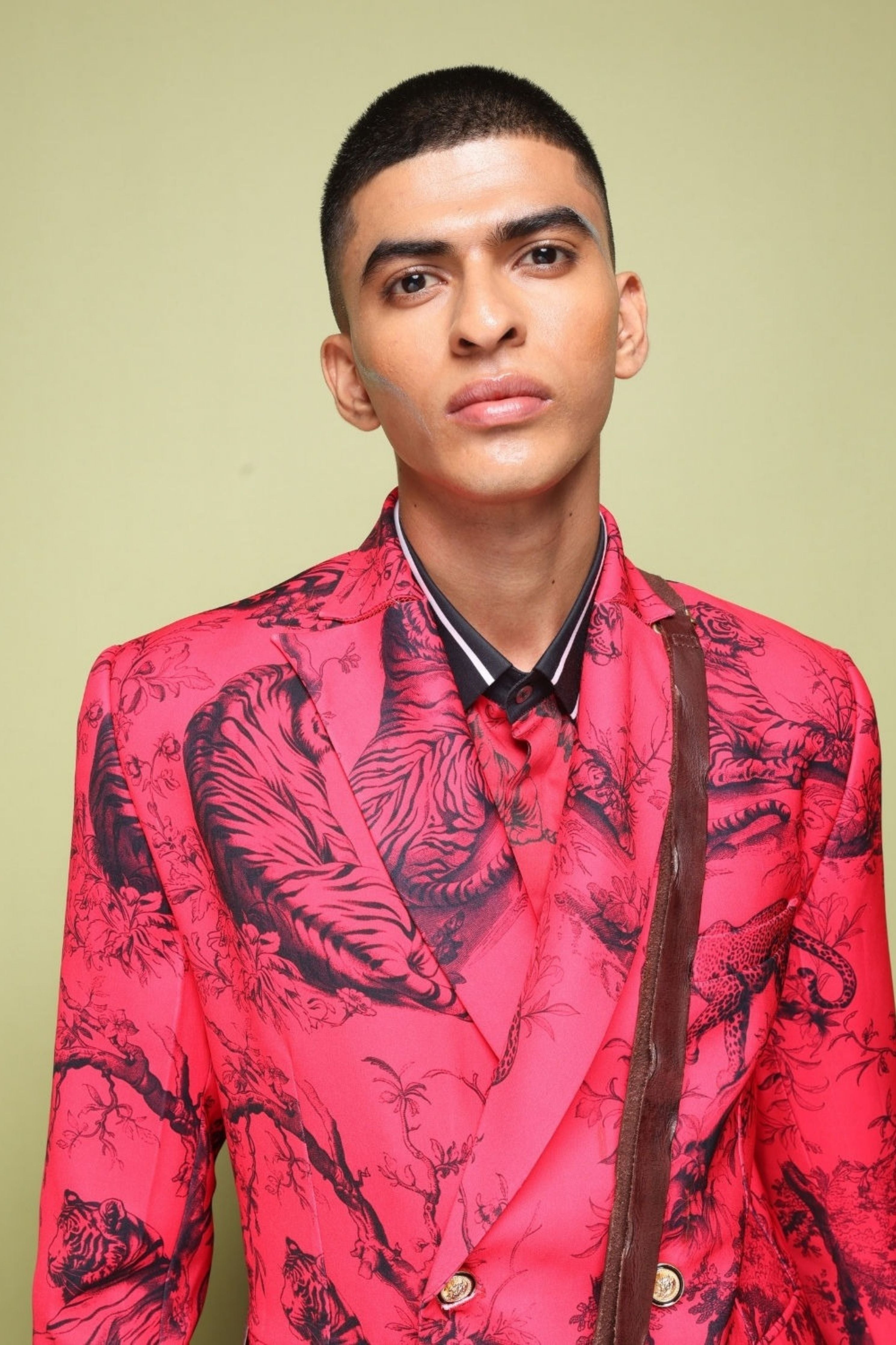 Juoy Red Double Breasted Printed Blazer