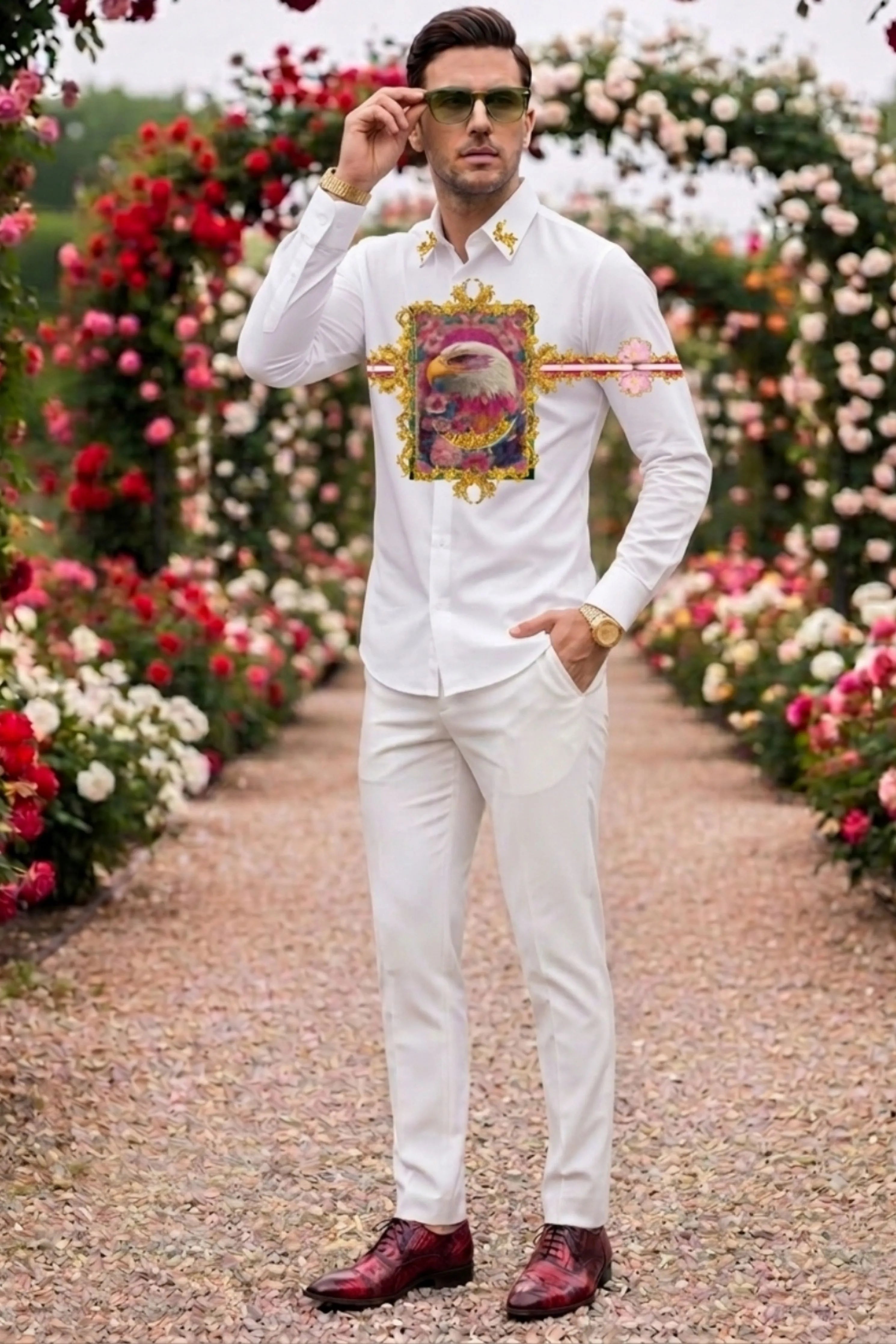 Eagle White Engineered Printed Shirt
