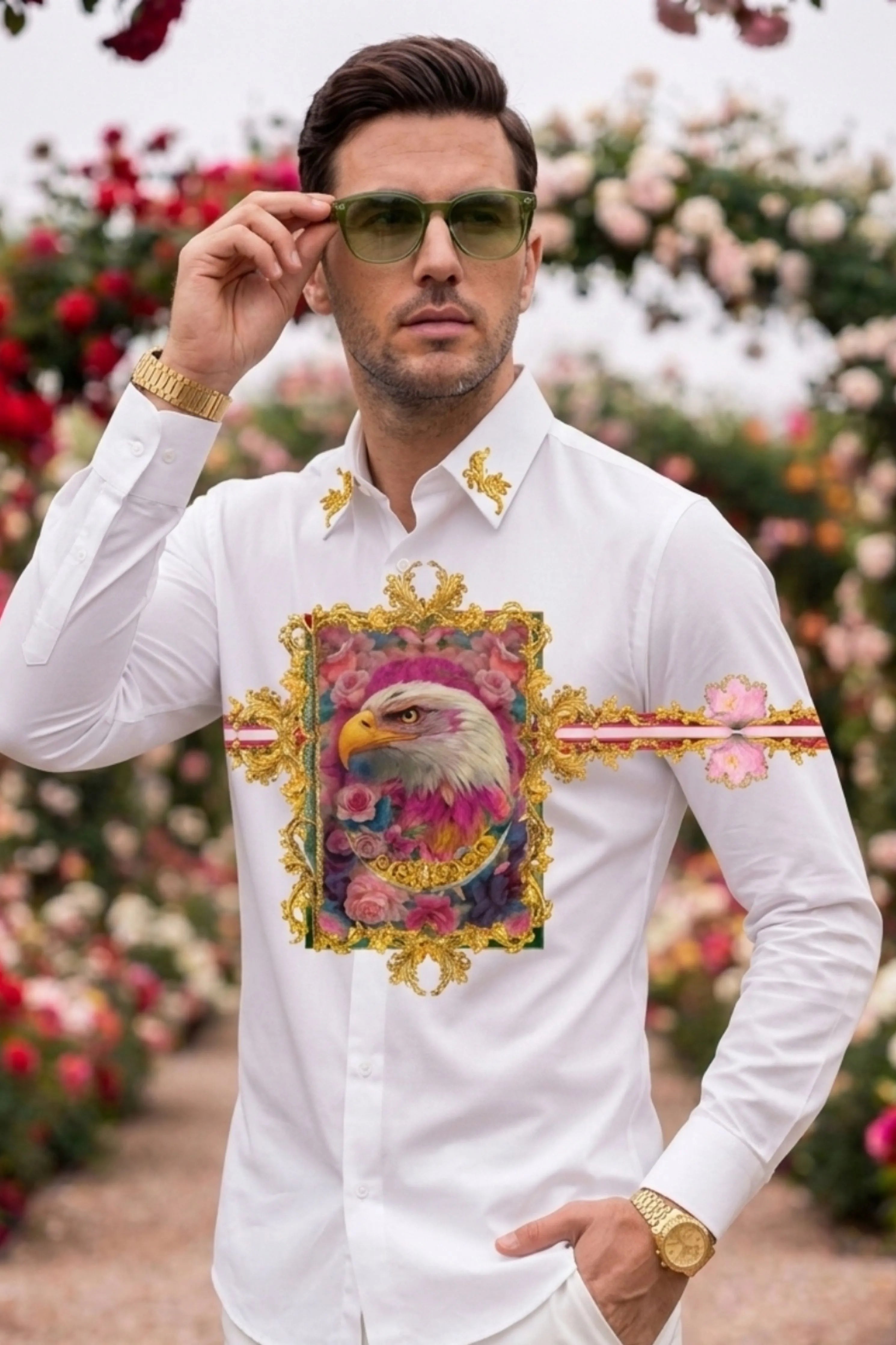 Eagle White Engineered Printed Shirt