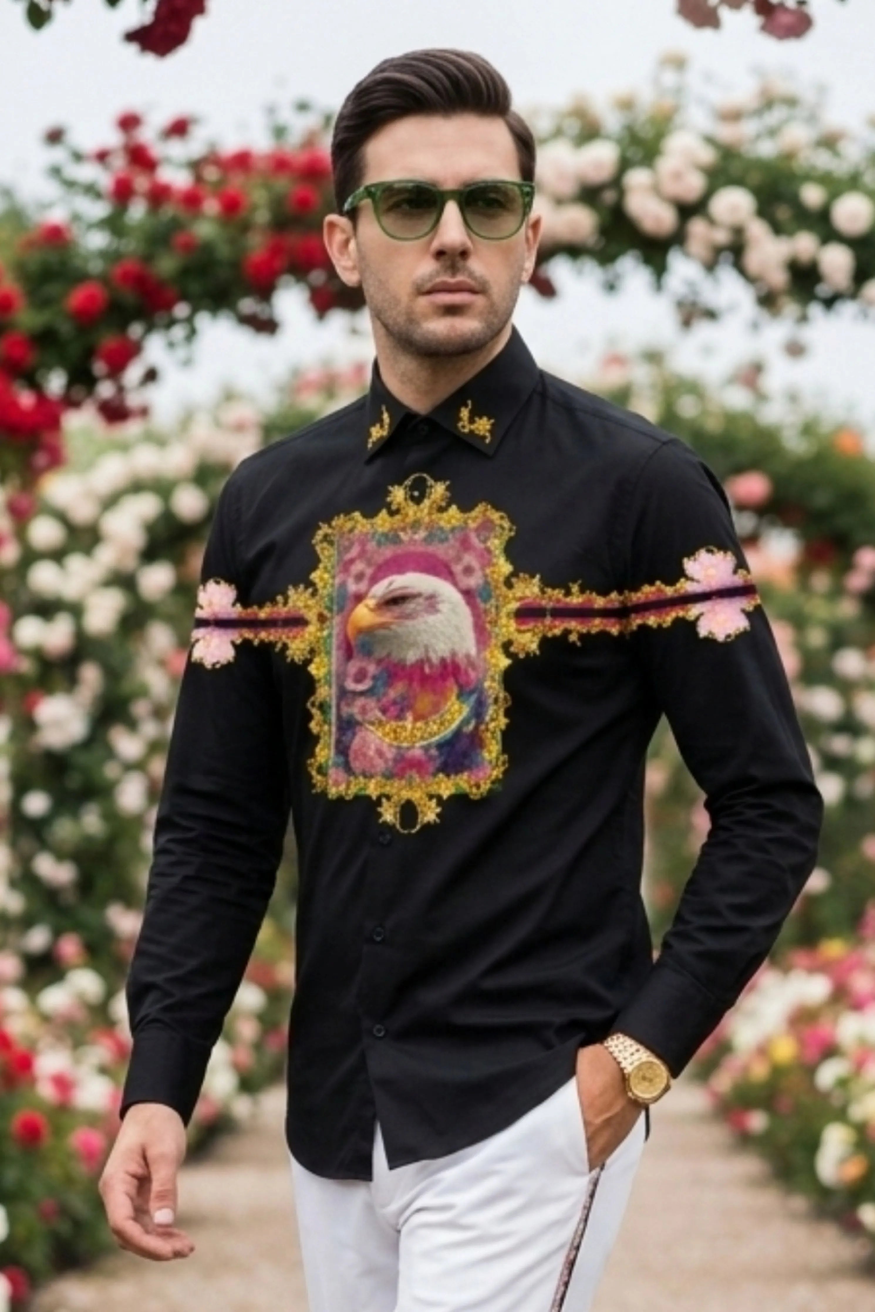 Eagle Black Engineered Printed Shirt
