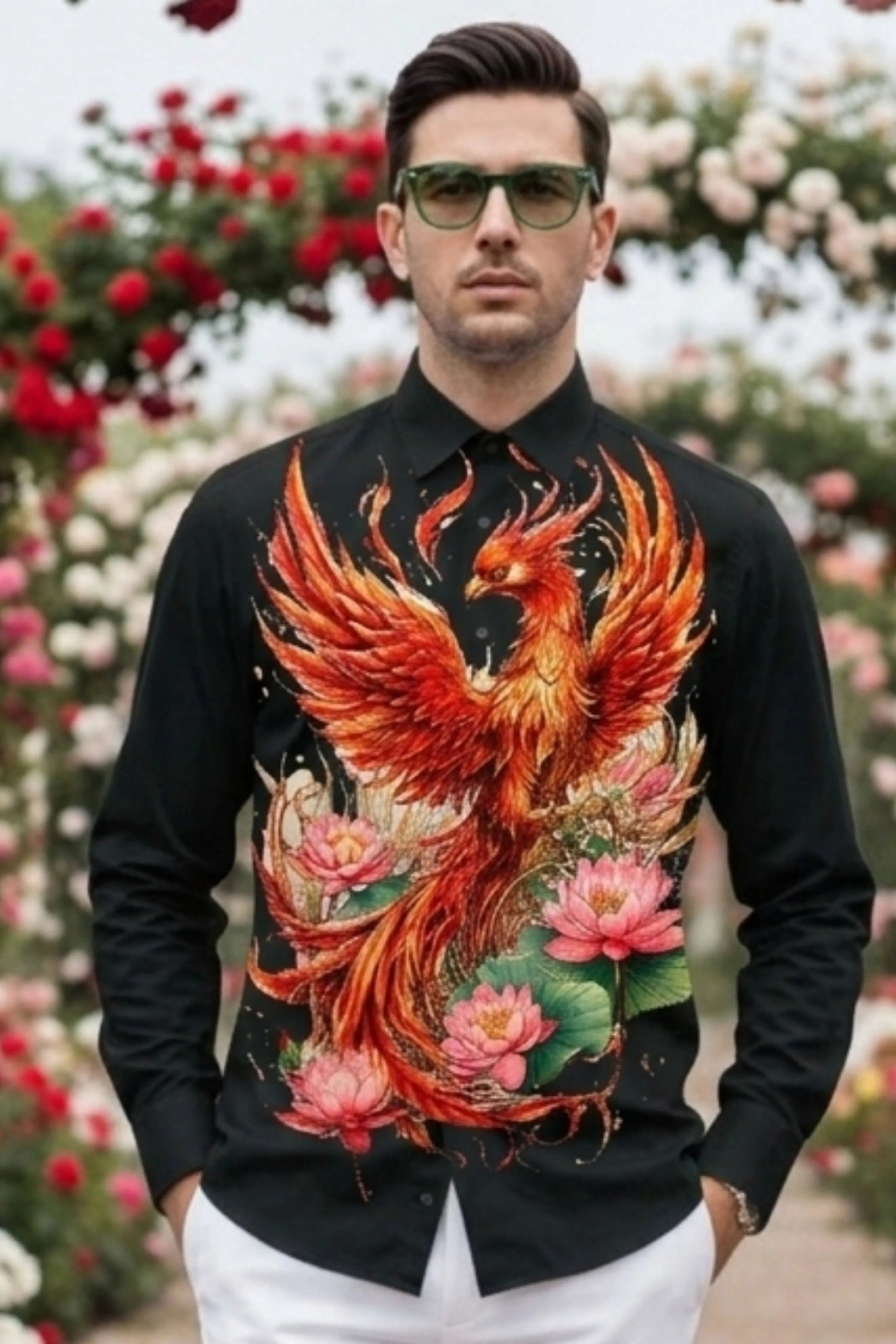 Falcon Black Engineered Printed Shirt
