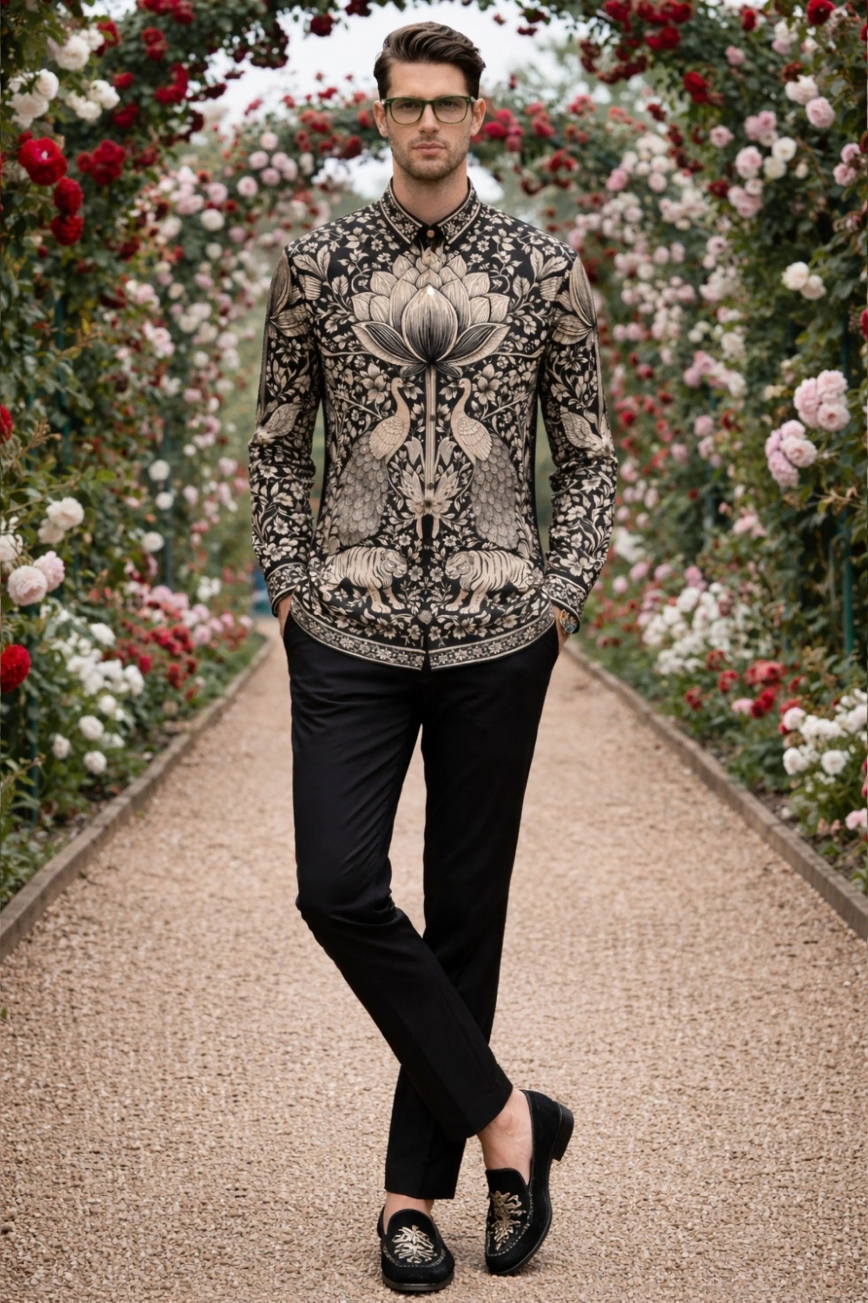 Phlick Black Engineered Printed Shirt