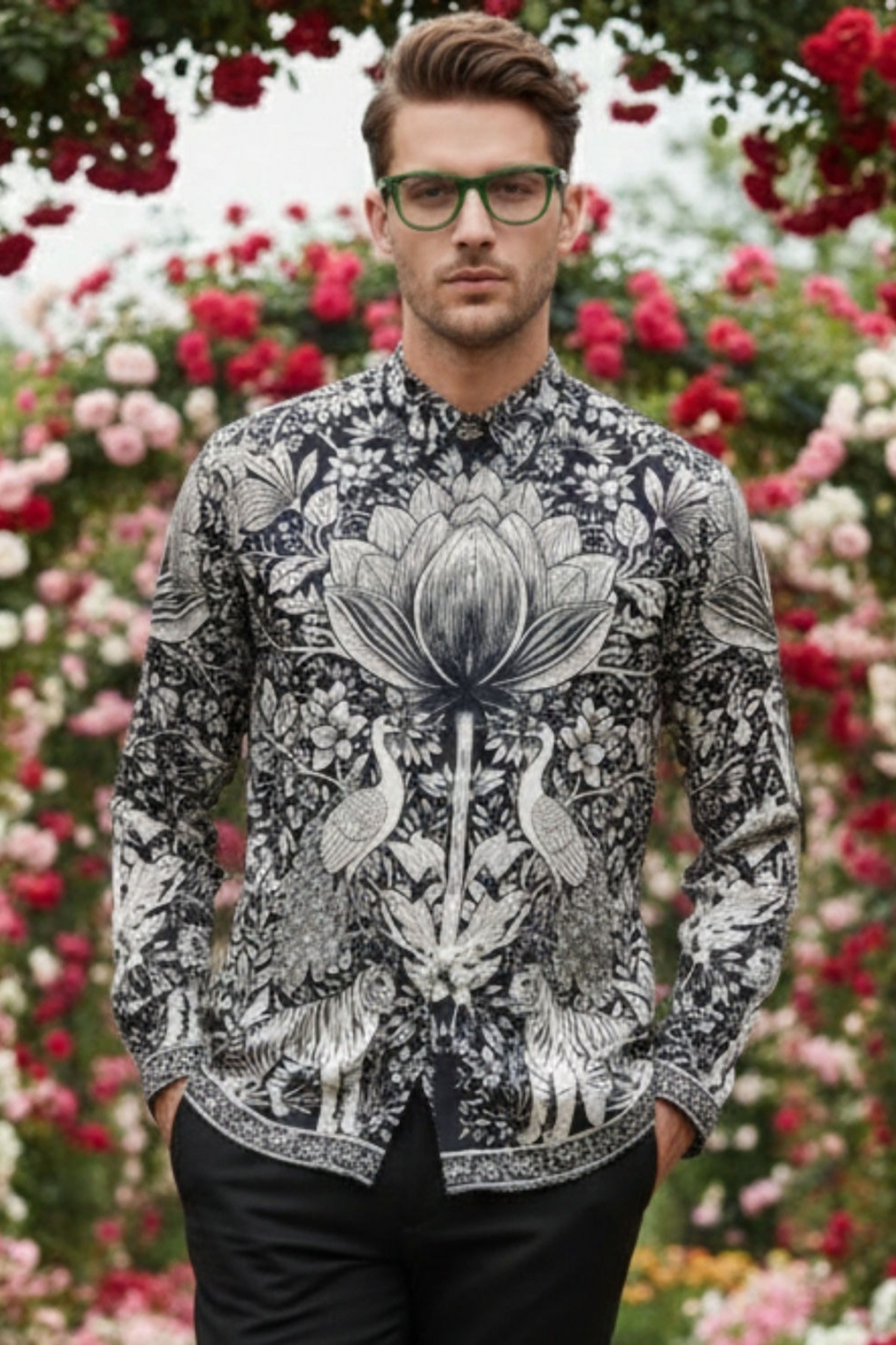 Phlick Black Engineered Printed Shirt