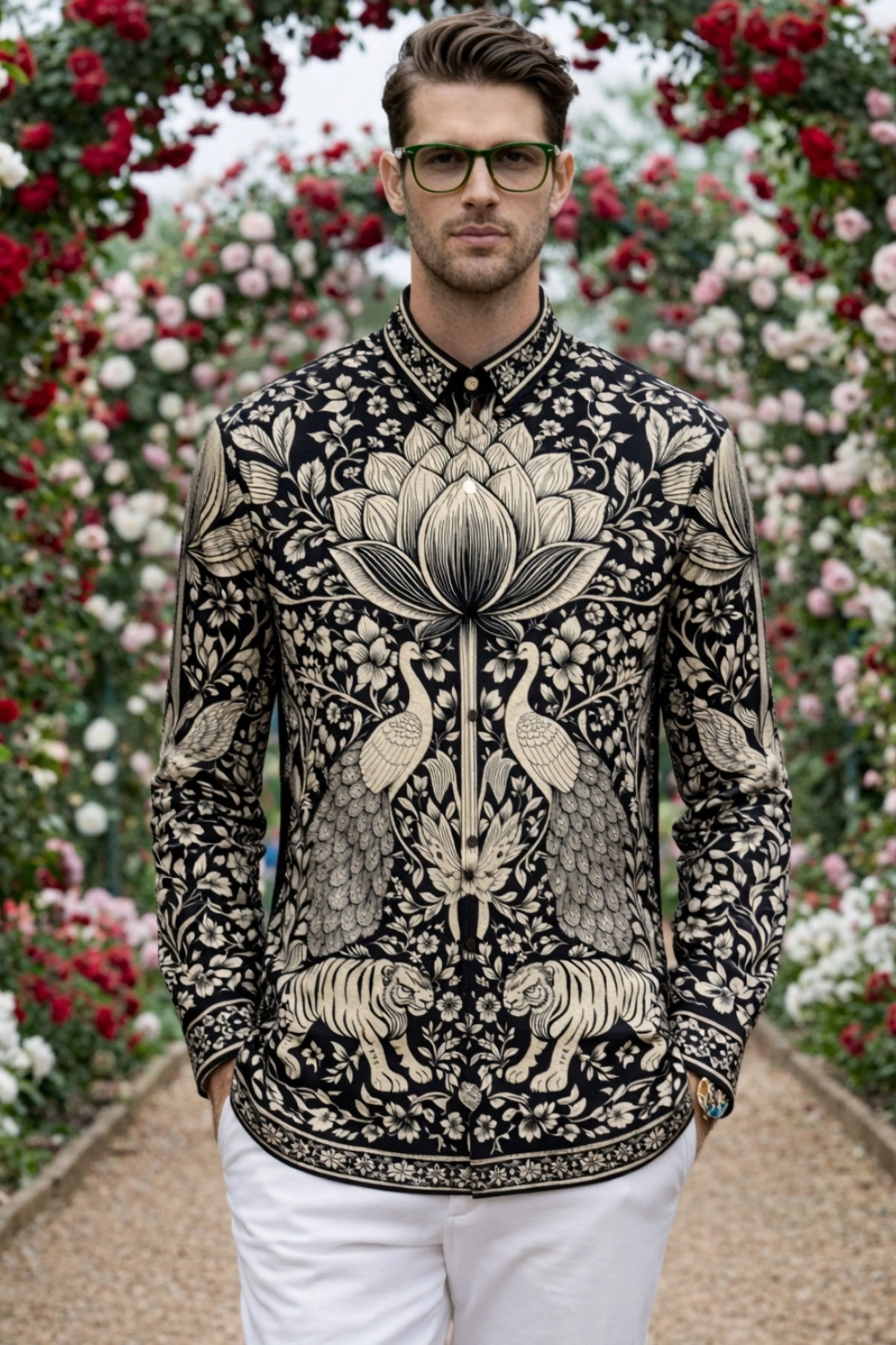 Phlick Black Engineered Printed Shirt