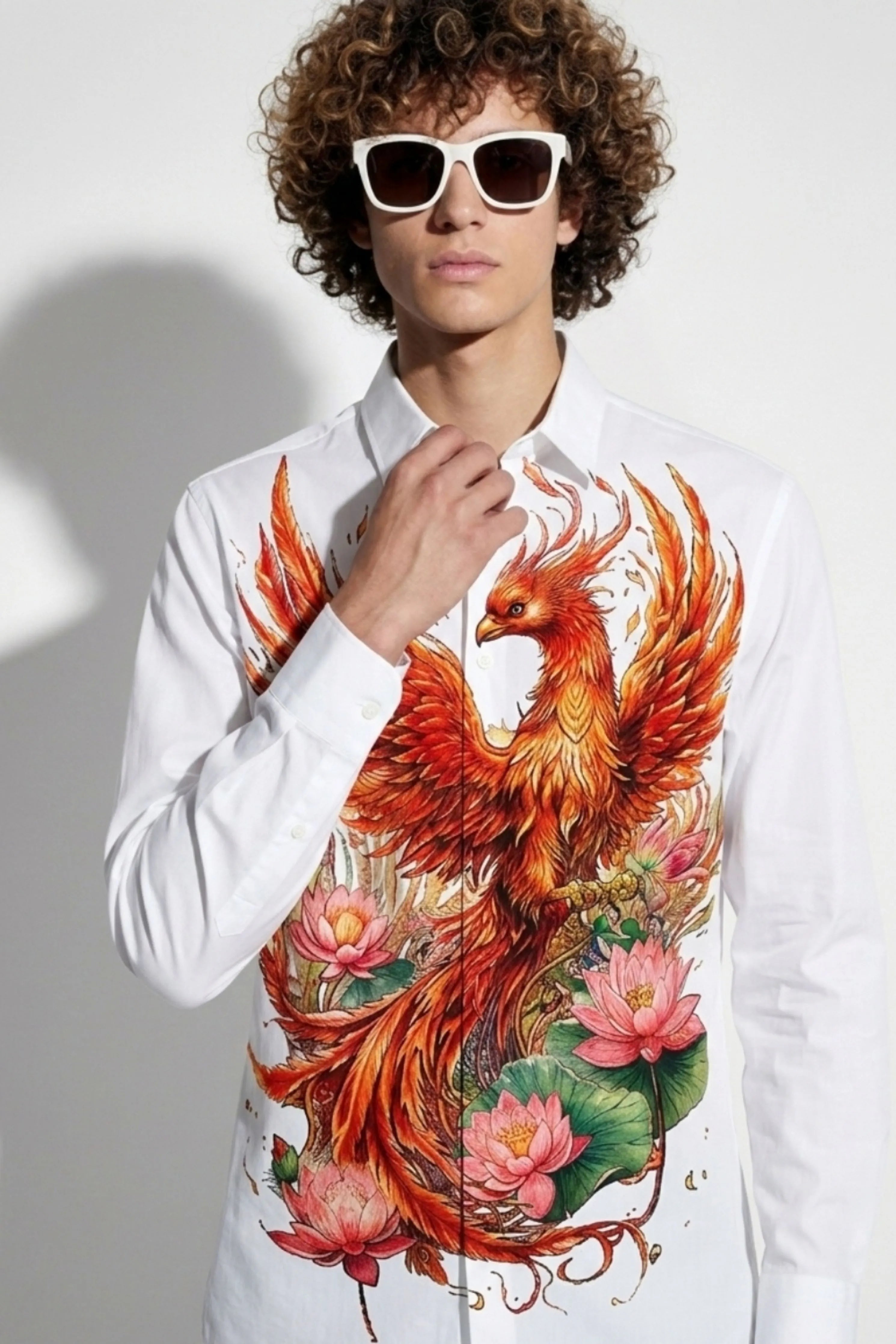 Falcon White Engineered Printed Shirt