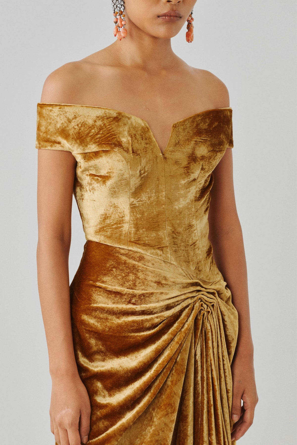 Molten Gold Off-Shoulder Gown