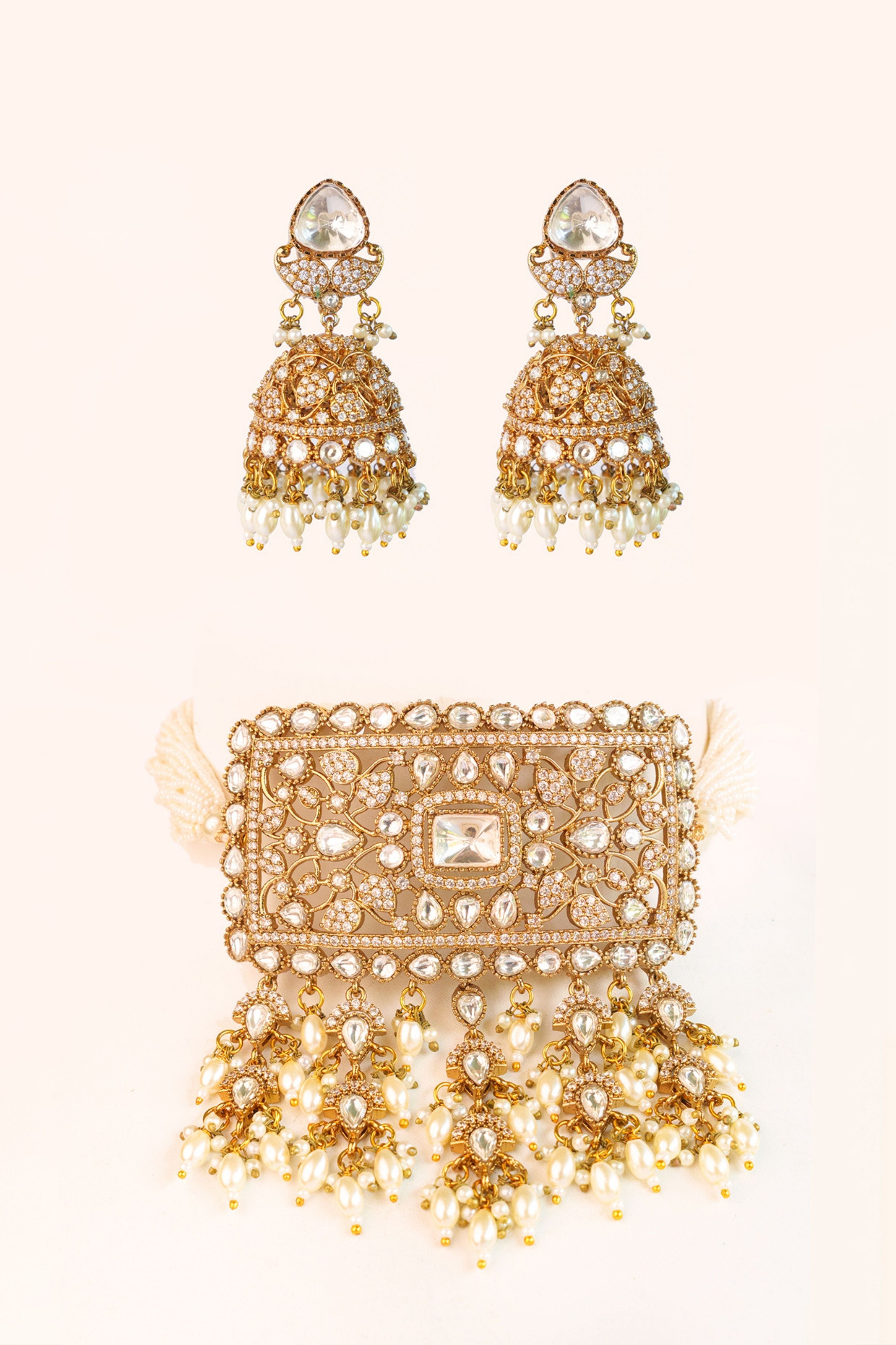 Agate Bold And Dramatic Two Tone Finish Polki Choker Set