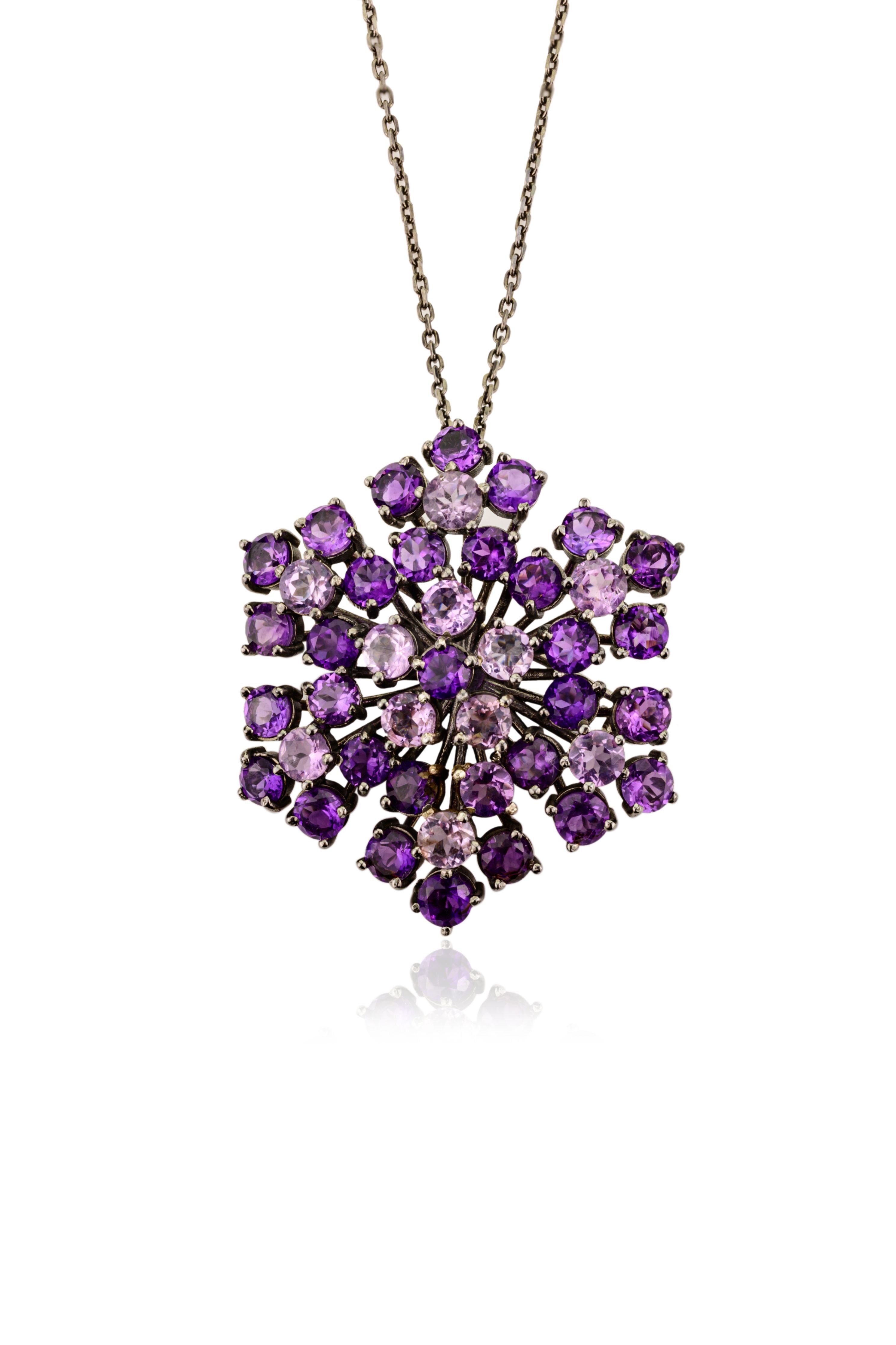 Amethyst Flower Brooch Pendant