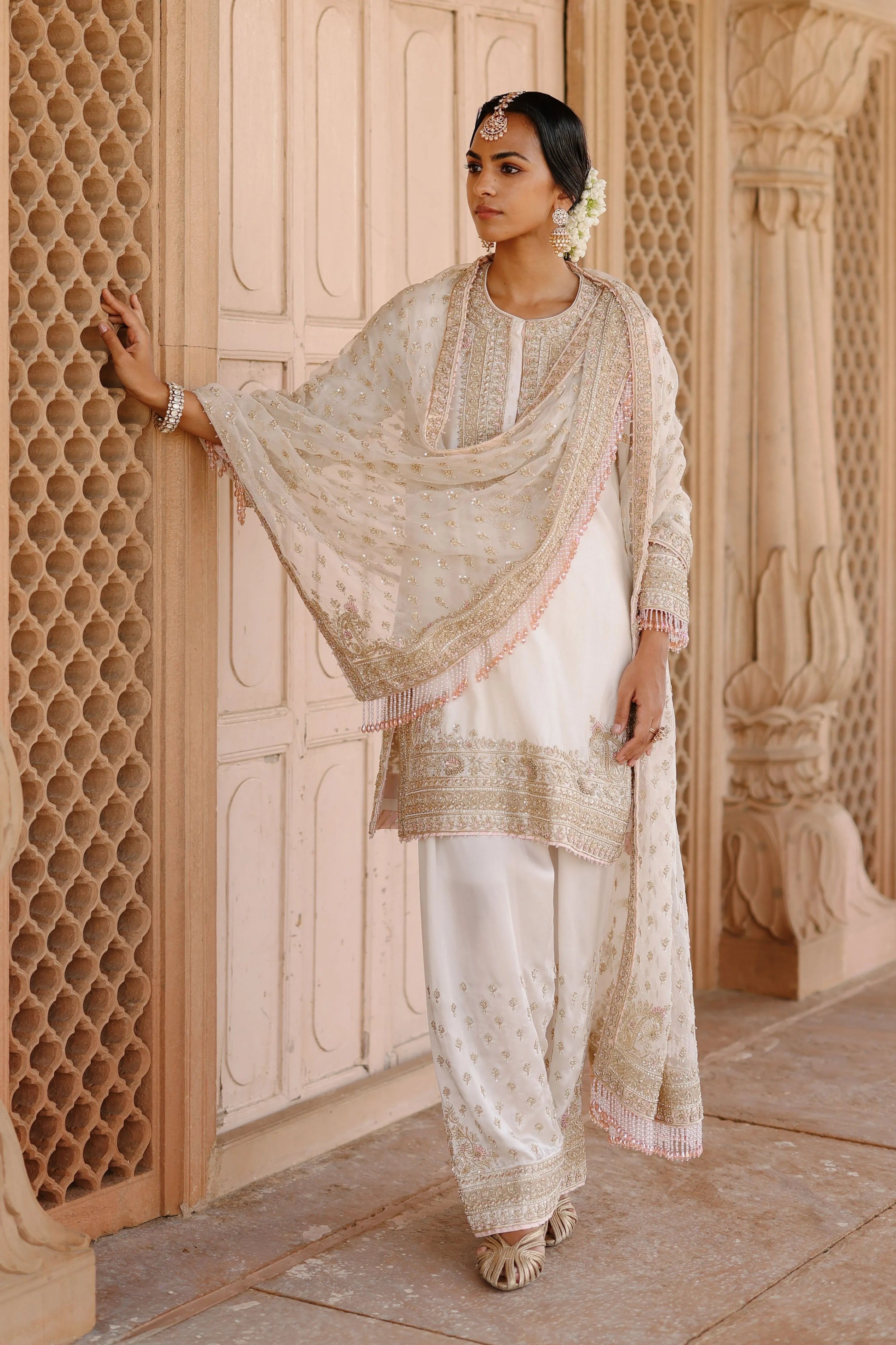 Ansha Daisy Ivory Short Kurta Set with Salwar & Dupatta