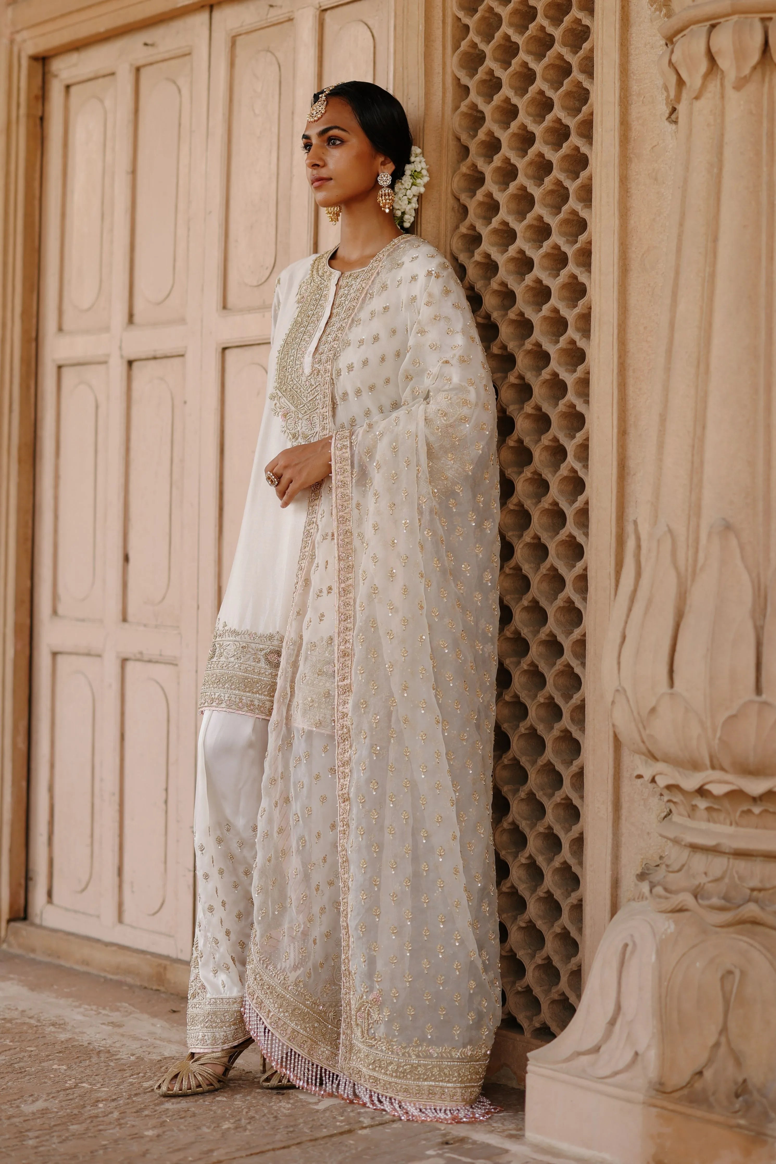 Ansha Daisy Ivory Short Kurta Set with Salwar & Dupatta