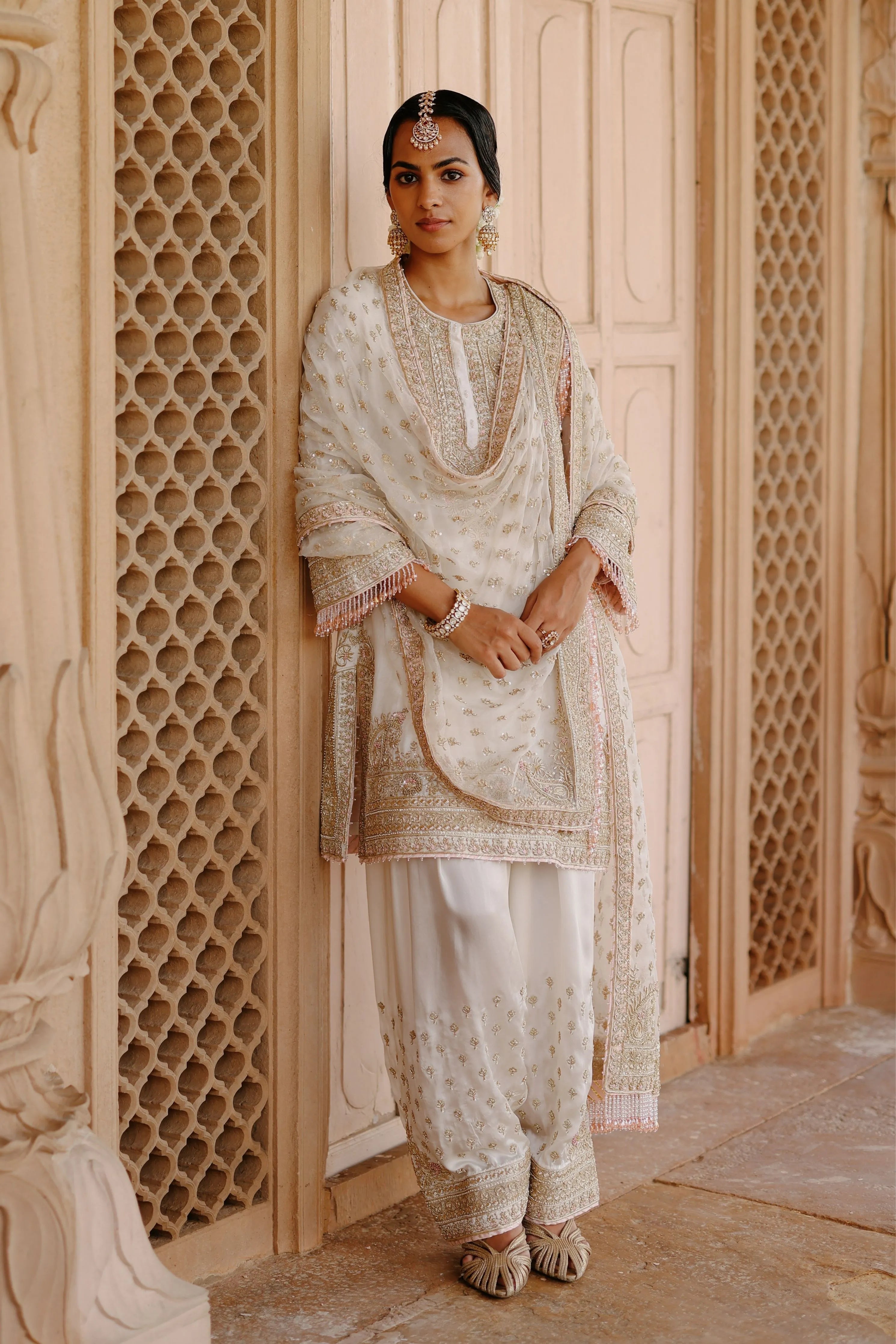 Ansha Daisy Ivory Short Kurta Set with Salwar & Dupatta