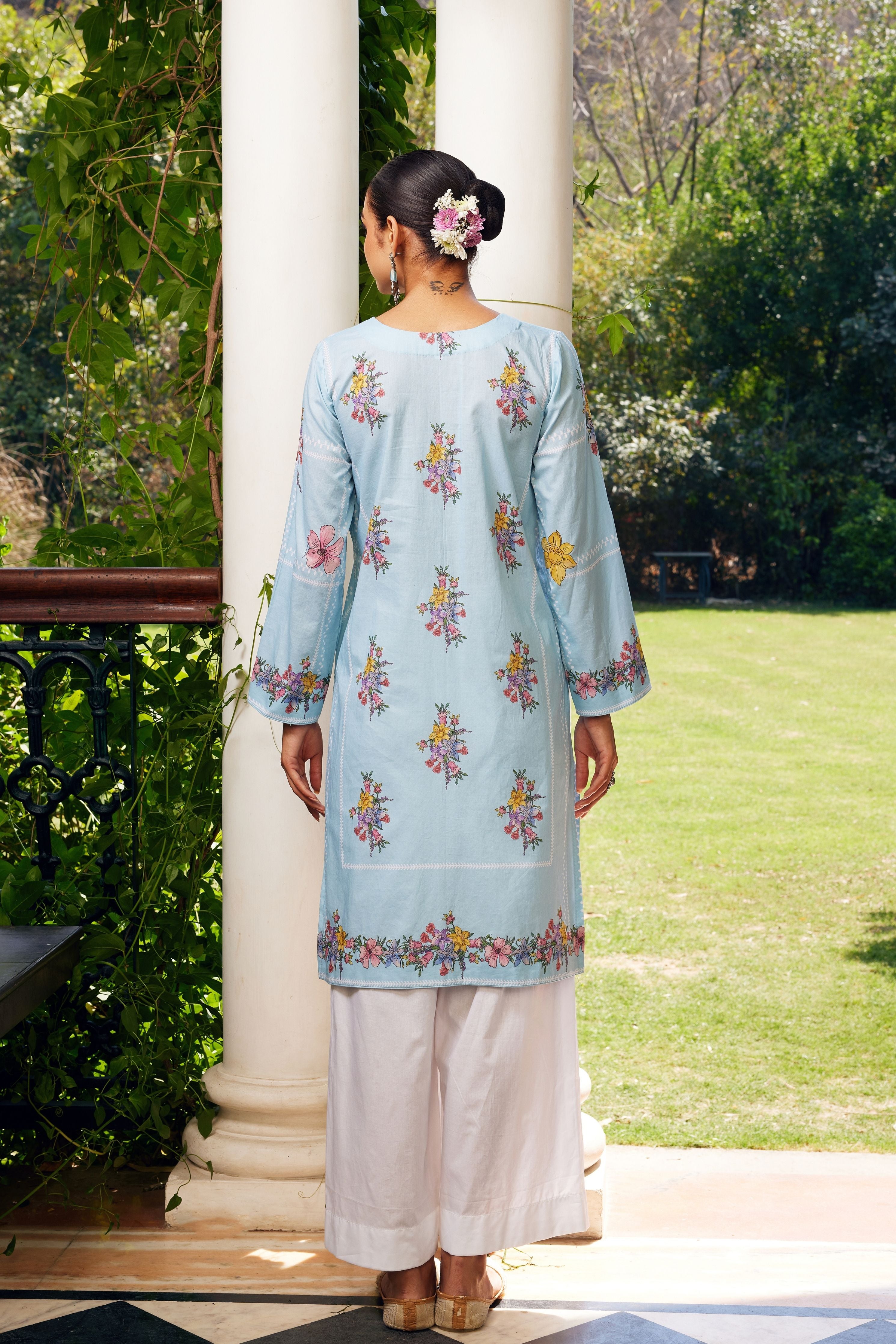 Aqua Blue Gulzaar Short Kurta Set