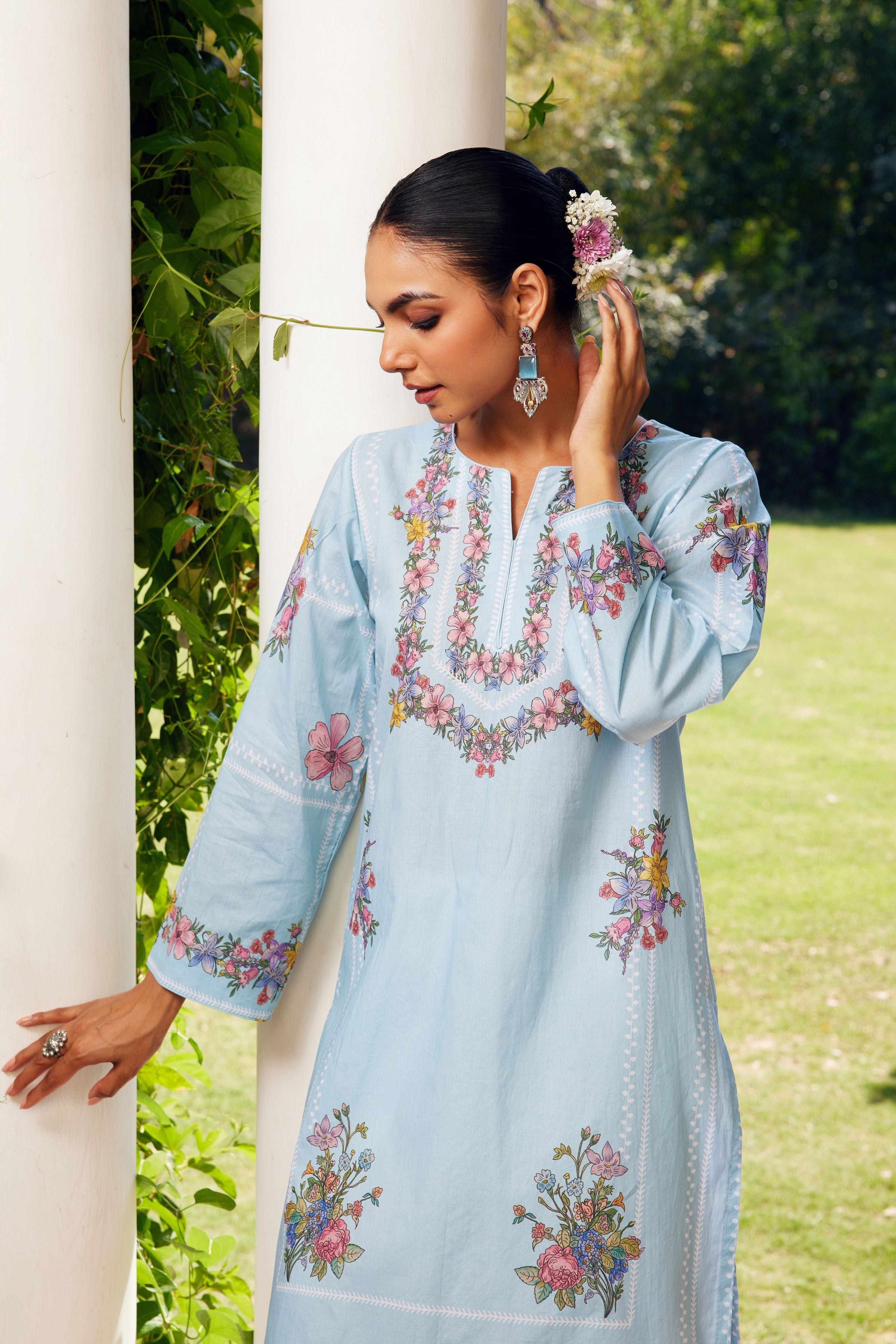 Aqua Blue Gulzaar Short Kurta Set