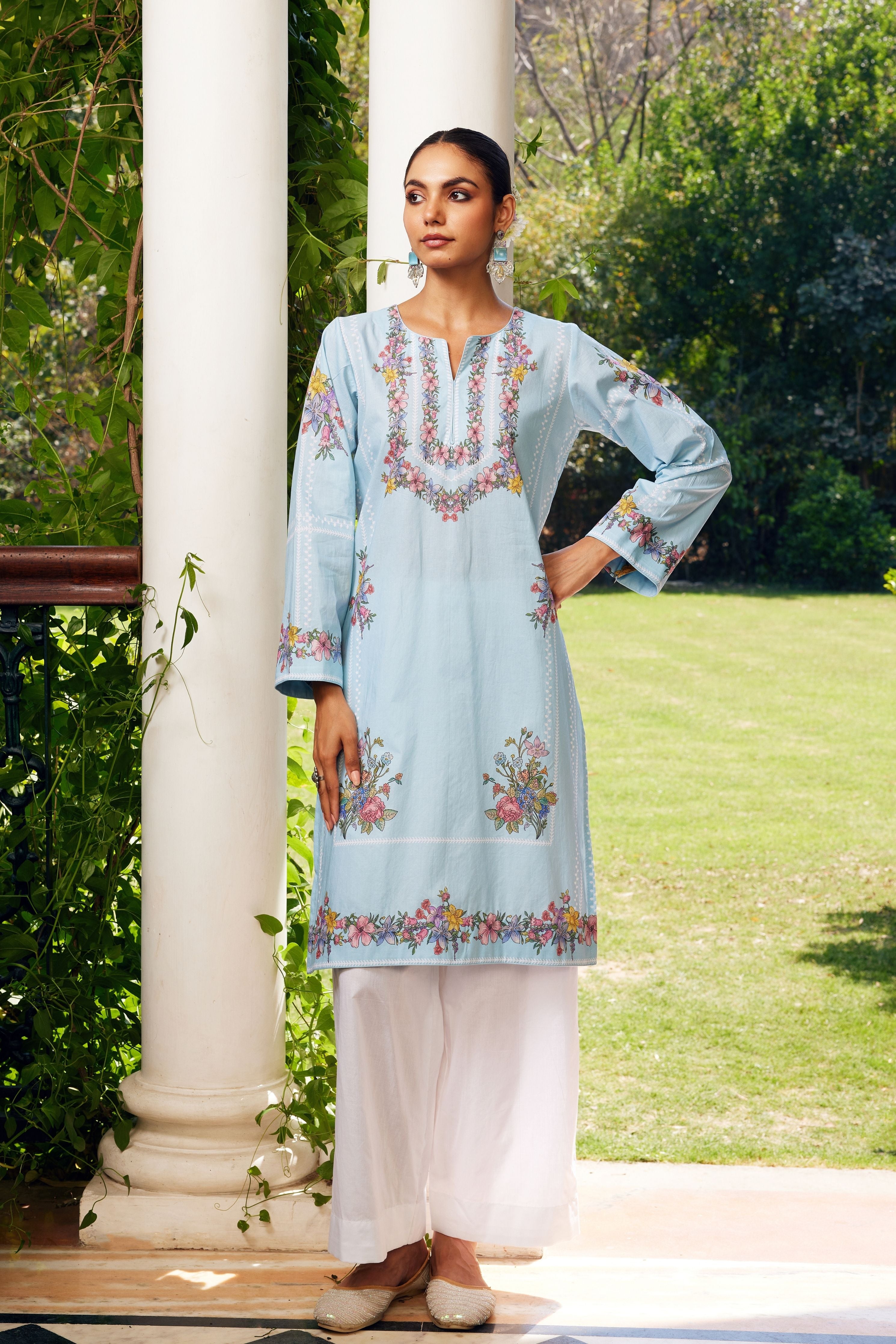 Aqua Blue Gulzaar Short Kurta Set