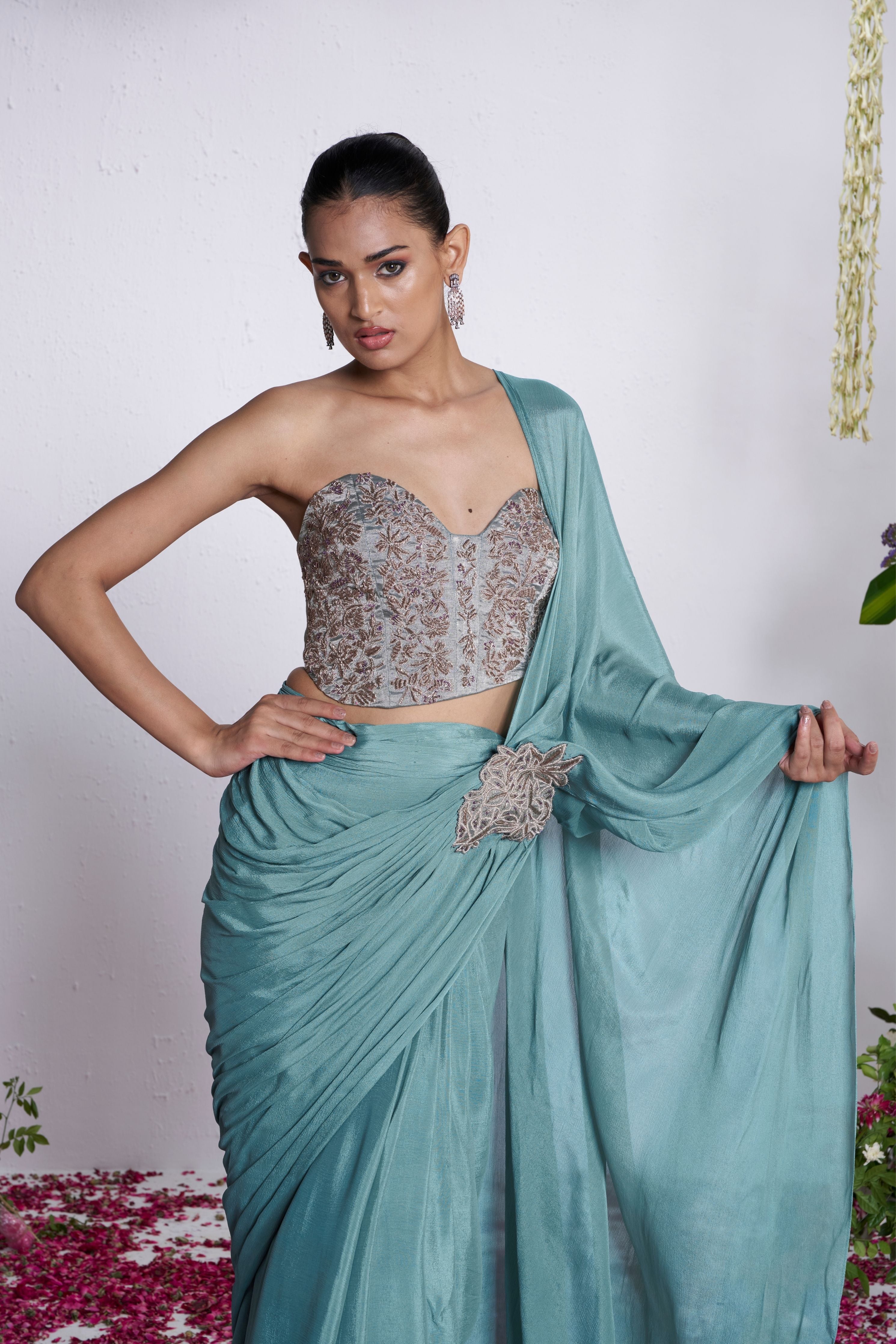 Azure Goddess Draped Saree