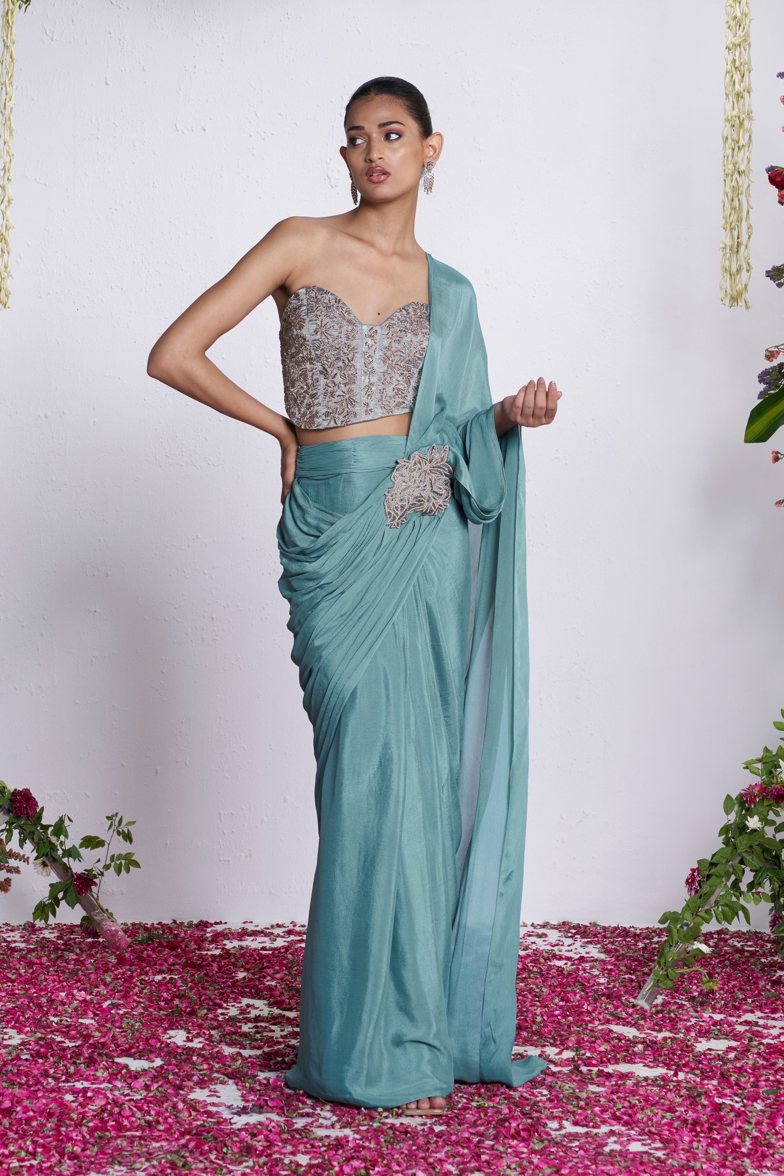 Azure Goddess Draped Saree