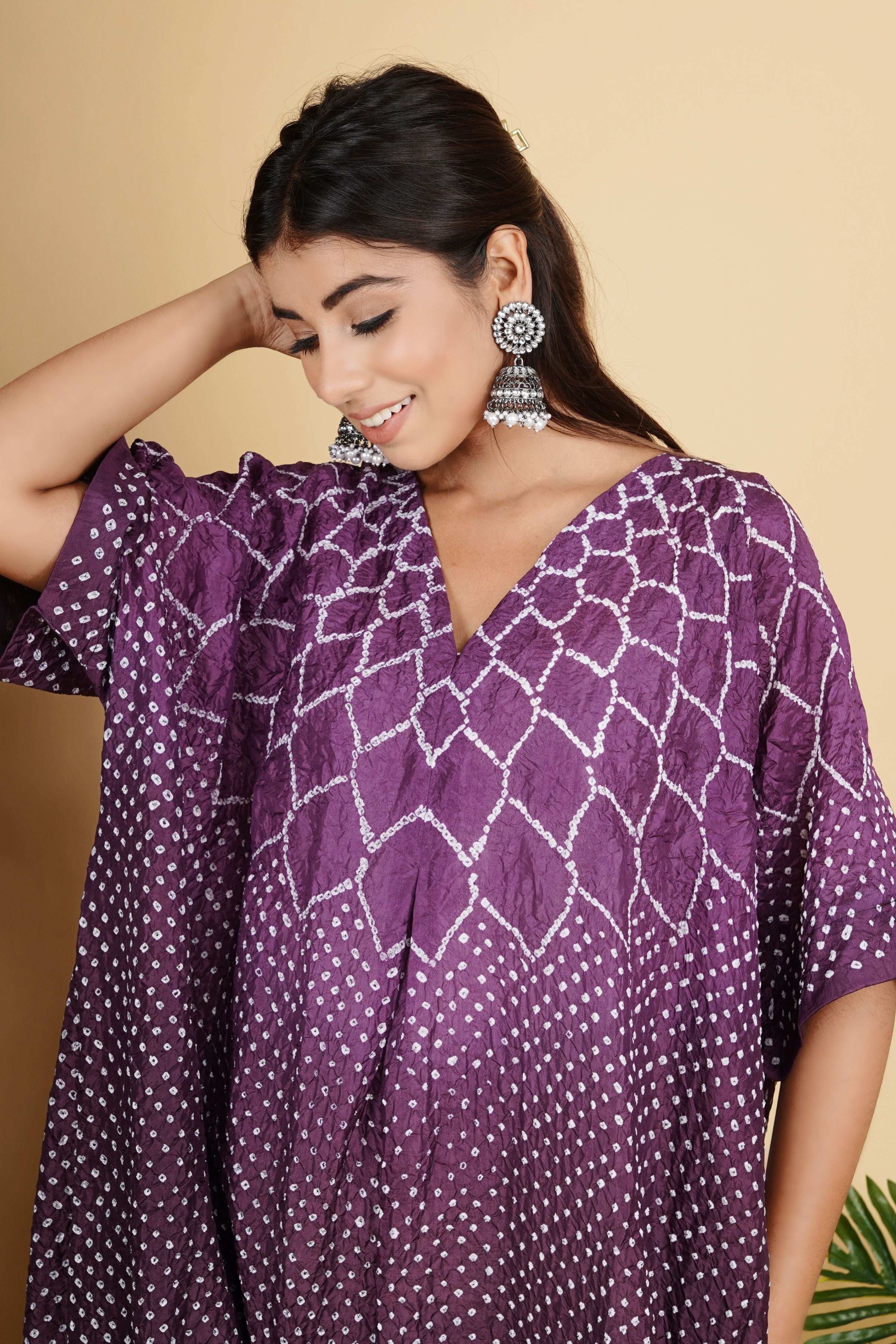 Banglori Silk Mauve Bandhej Kaftan