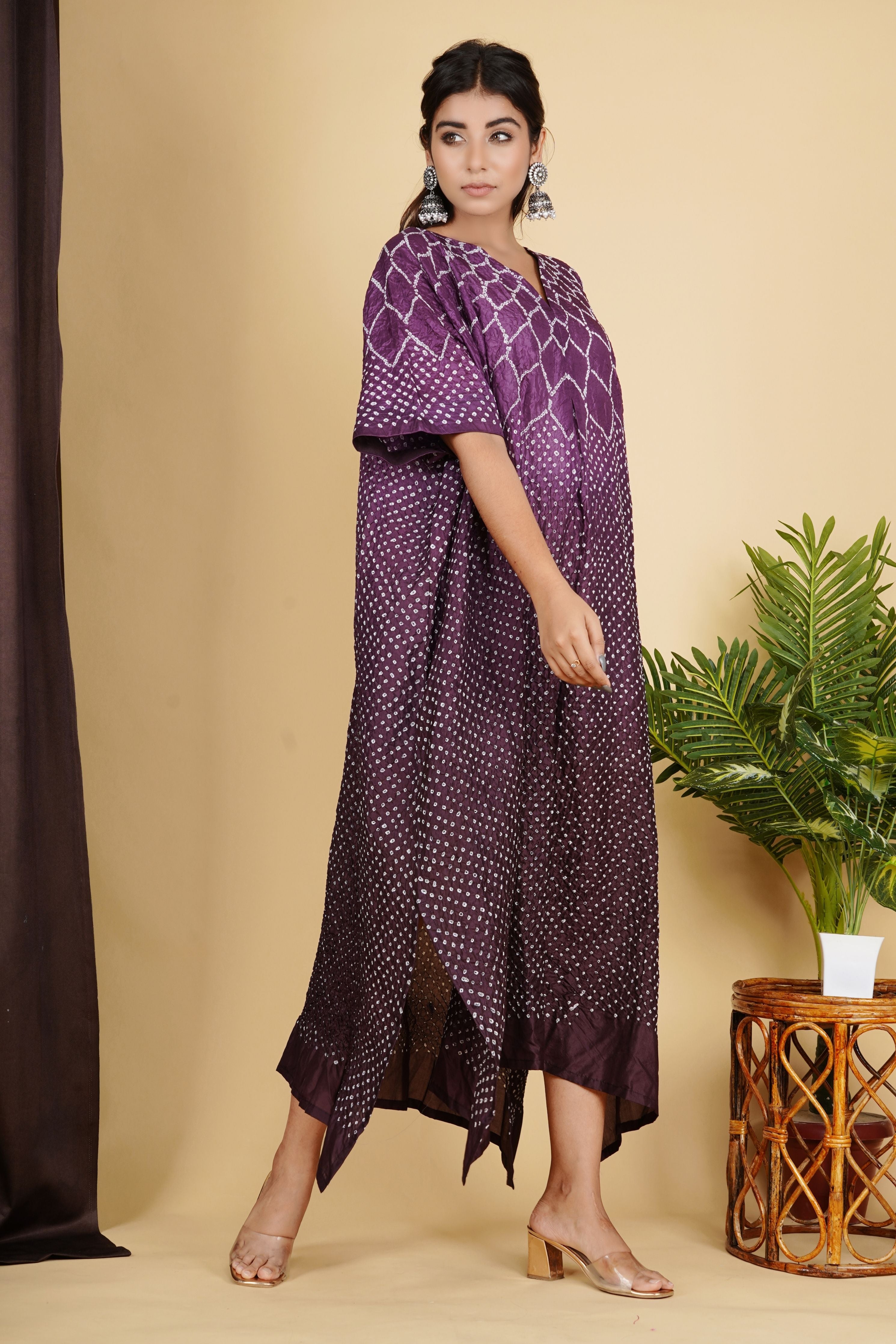 Banglori Silk Mauve Bandhej Kaftan