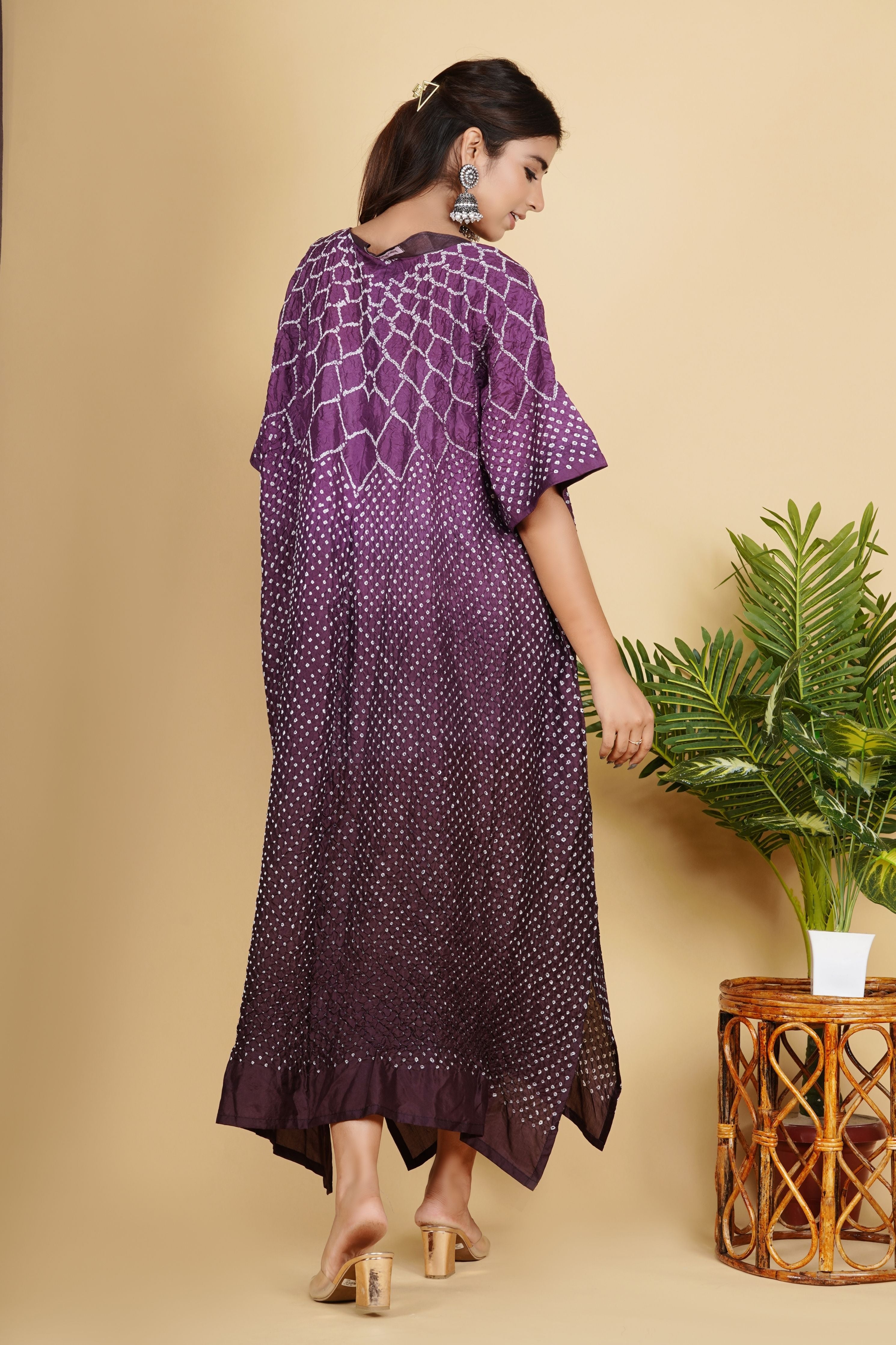 Banglori Silk Mauve Bandhej Kaftan