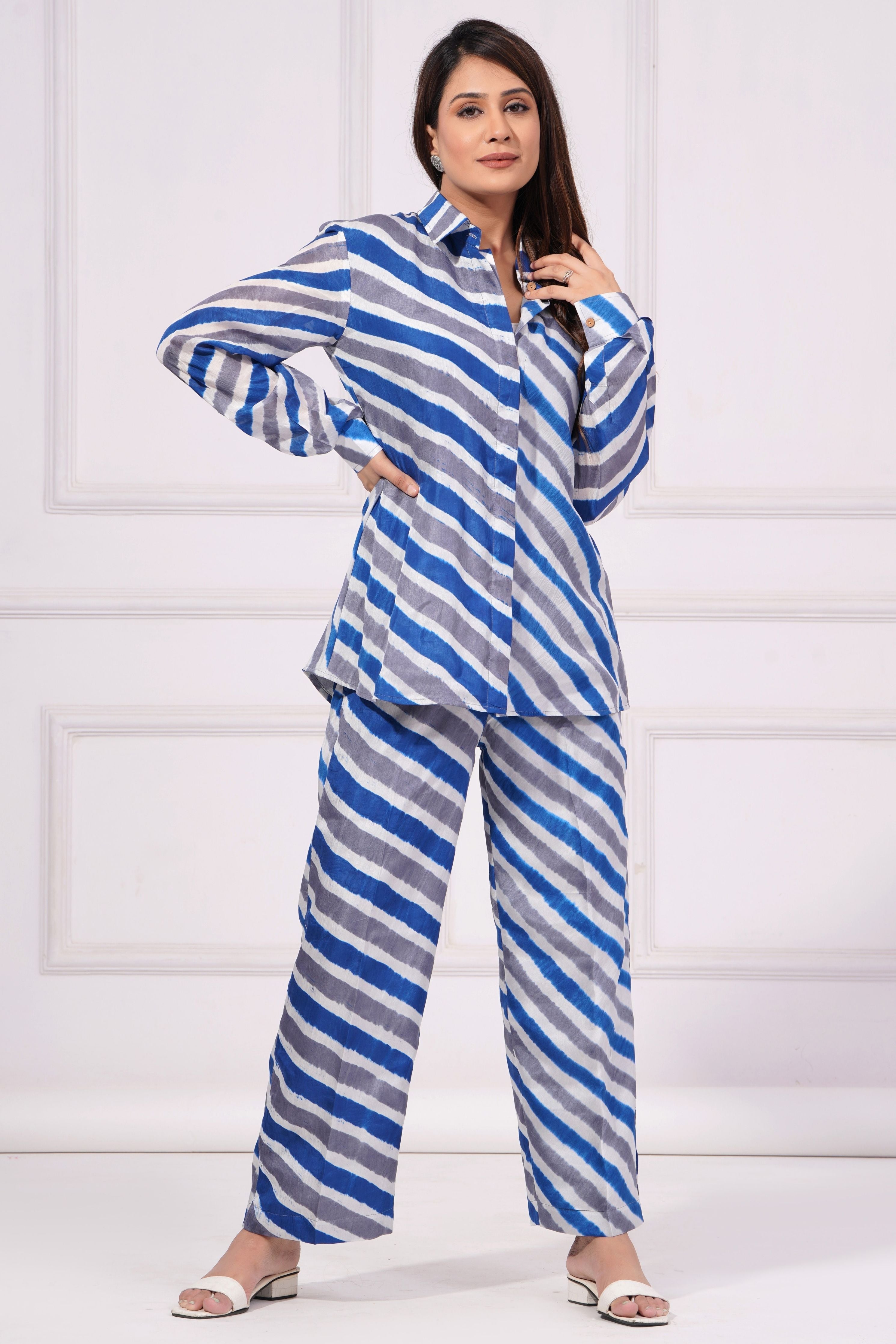 Blue Grey Leheriya Co-Ord Set