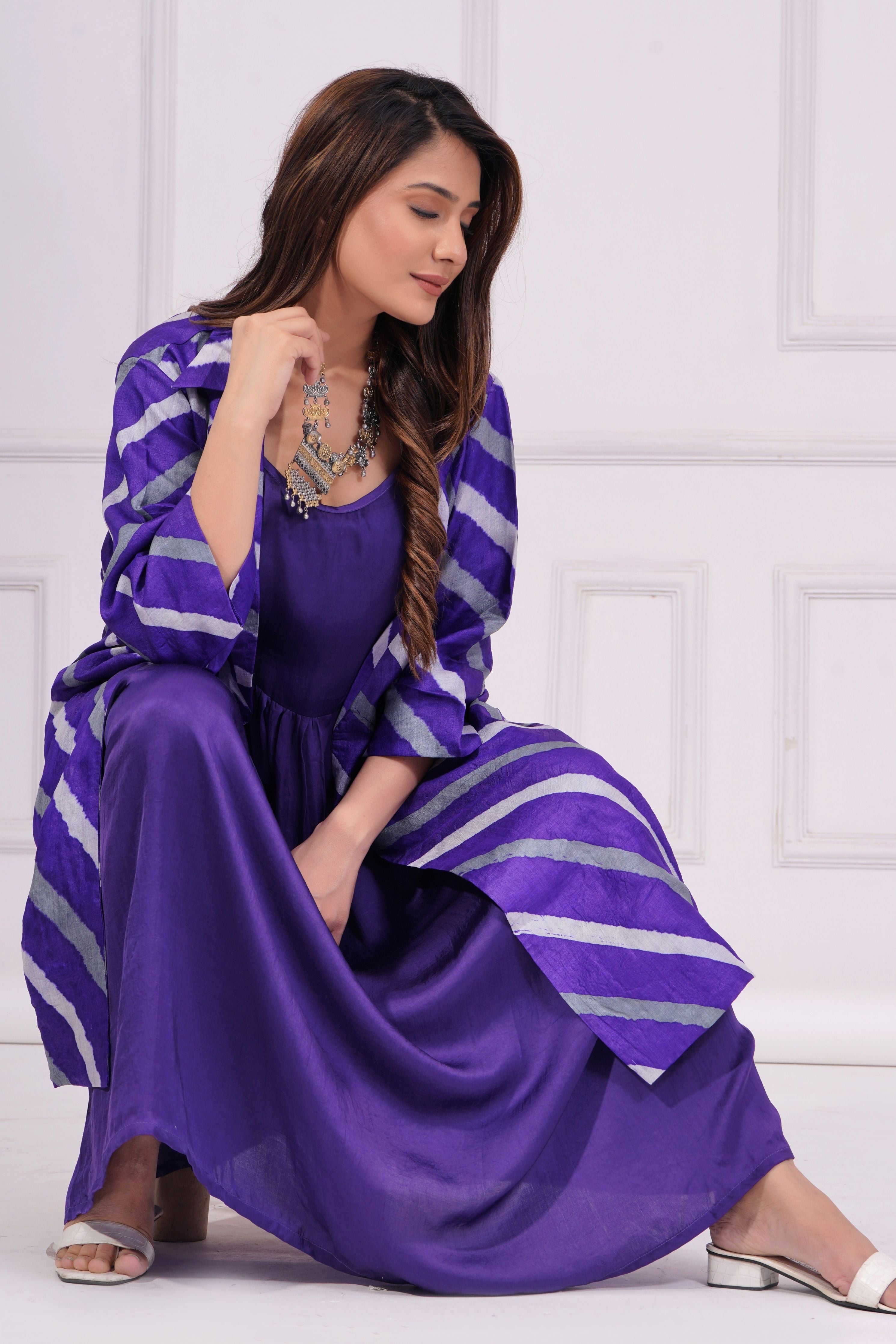 Tusssr Silk Purple Leheriya Jacket Set